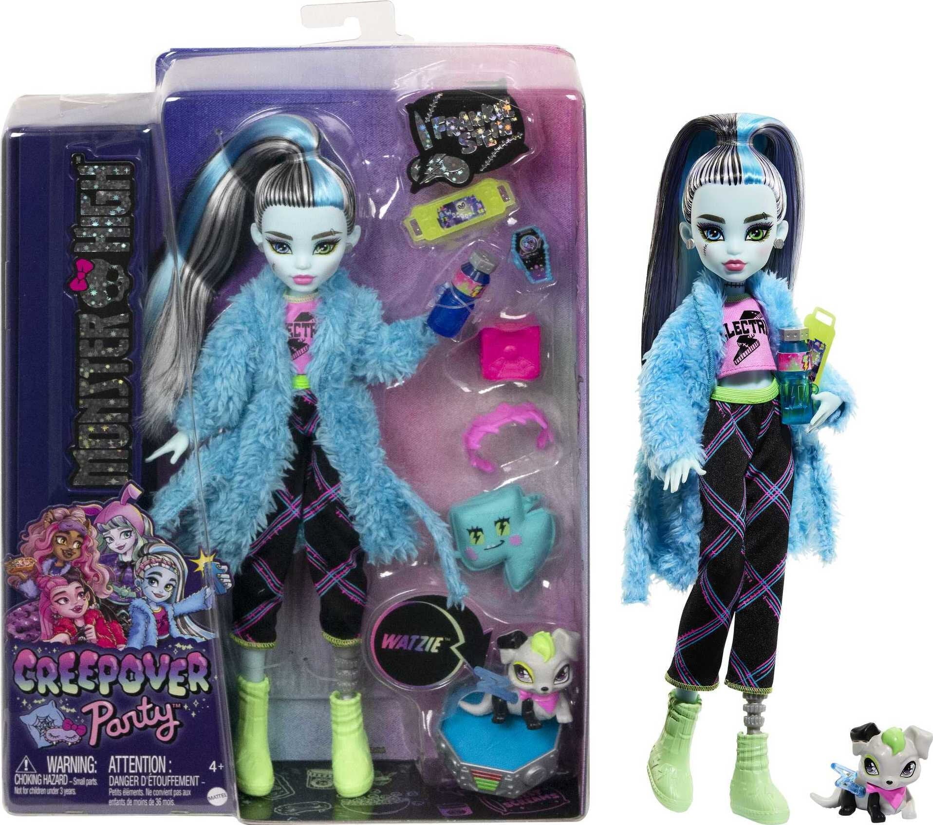Monster High Frankie Stein Fashion Doll and Accessories, Creepover Party Set with Pet
