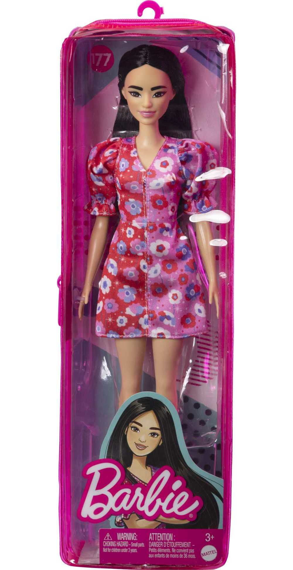 Barbie Fashionistas Doll #177 with Black Hair in Floral Dress & Strappy Heels