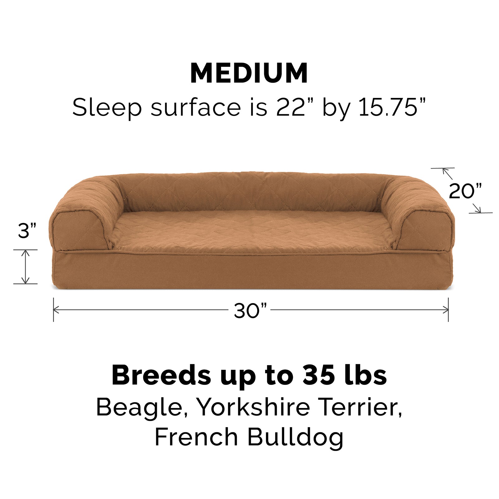 FurHaven Pet Products | Memory Foam Quilted Sofa Pet Bed for Dogs and Cats - Toasted Brown， Medium