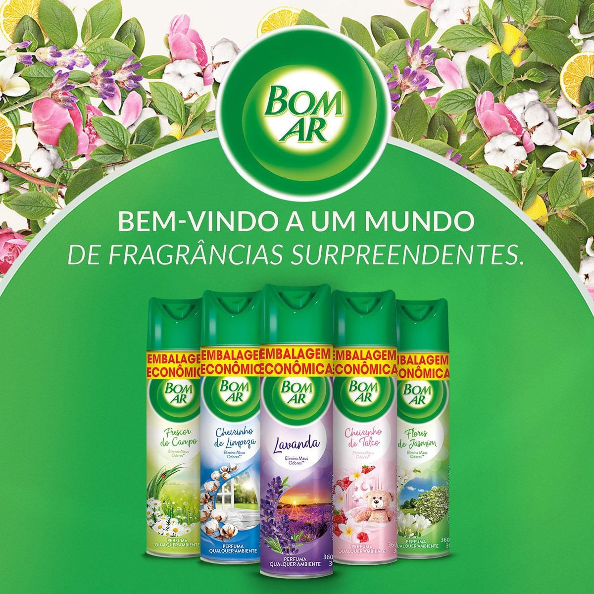 Aromatizador Bom Ar Aerossol Flor de Algodao 360ml Embalagem Economica