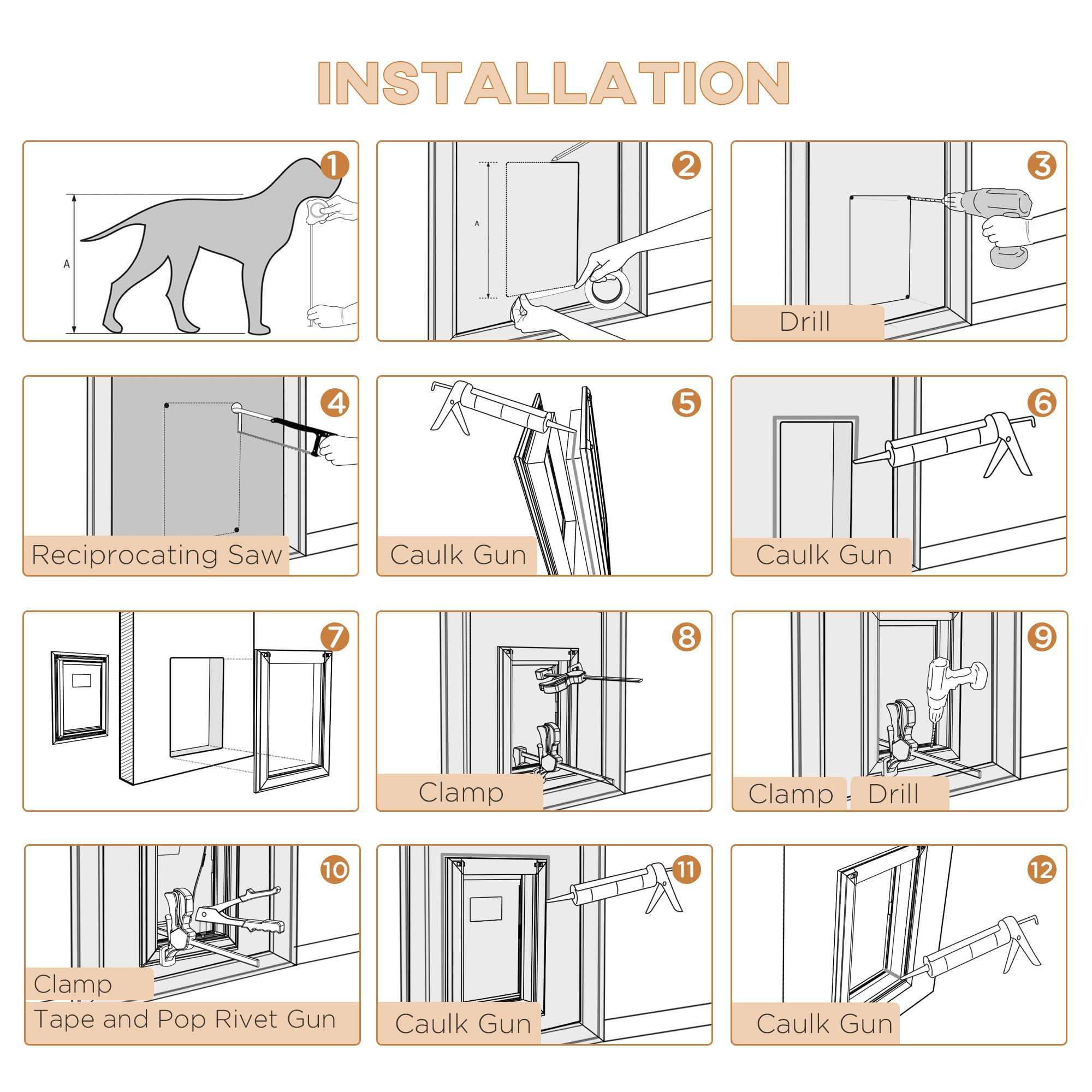 PawHut 2 Way Locking Dog Door for Wall， Fast Installation， w/ Magnetic Closure