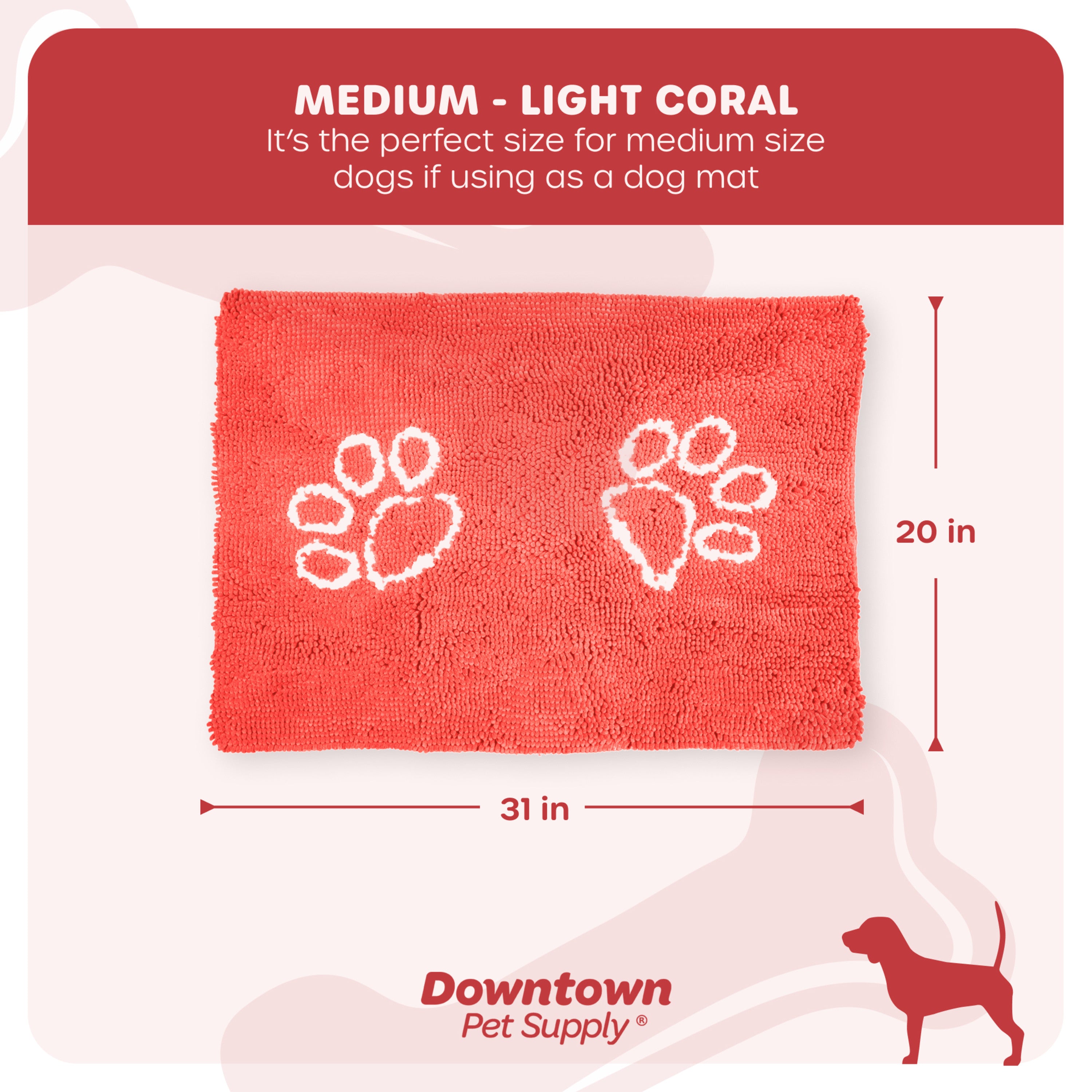 My Doggy Place Dog Mat for Muddy Paws， Washable Dog Door Mat， Light Coral， M