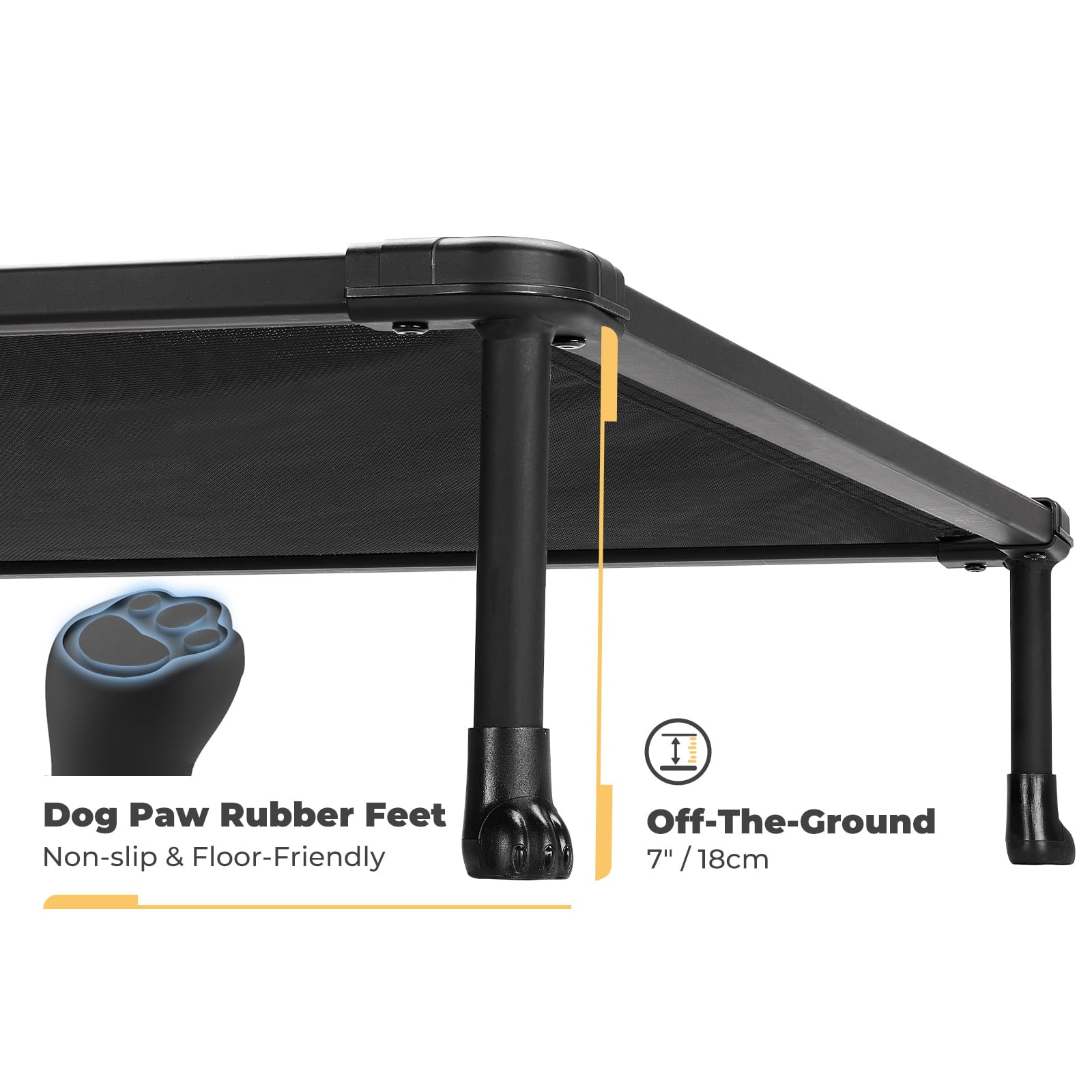 Veehoo Chewproof Dog Bed， Cooling Raised Dog Cots with Black Metal Frame， Large， Black