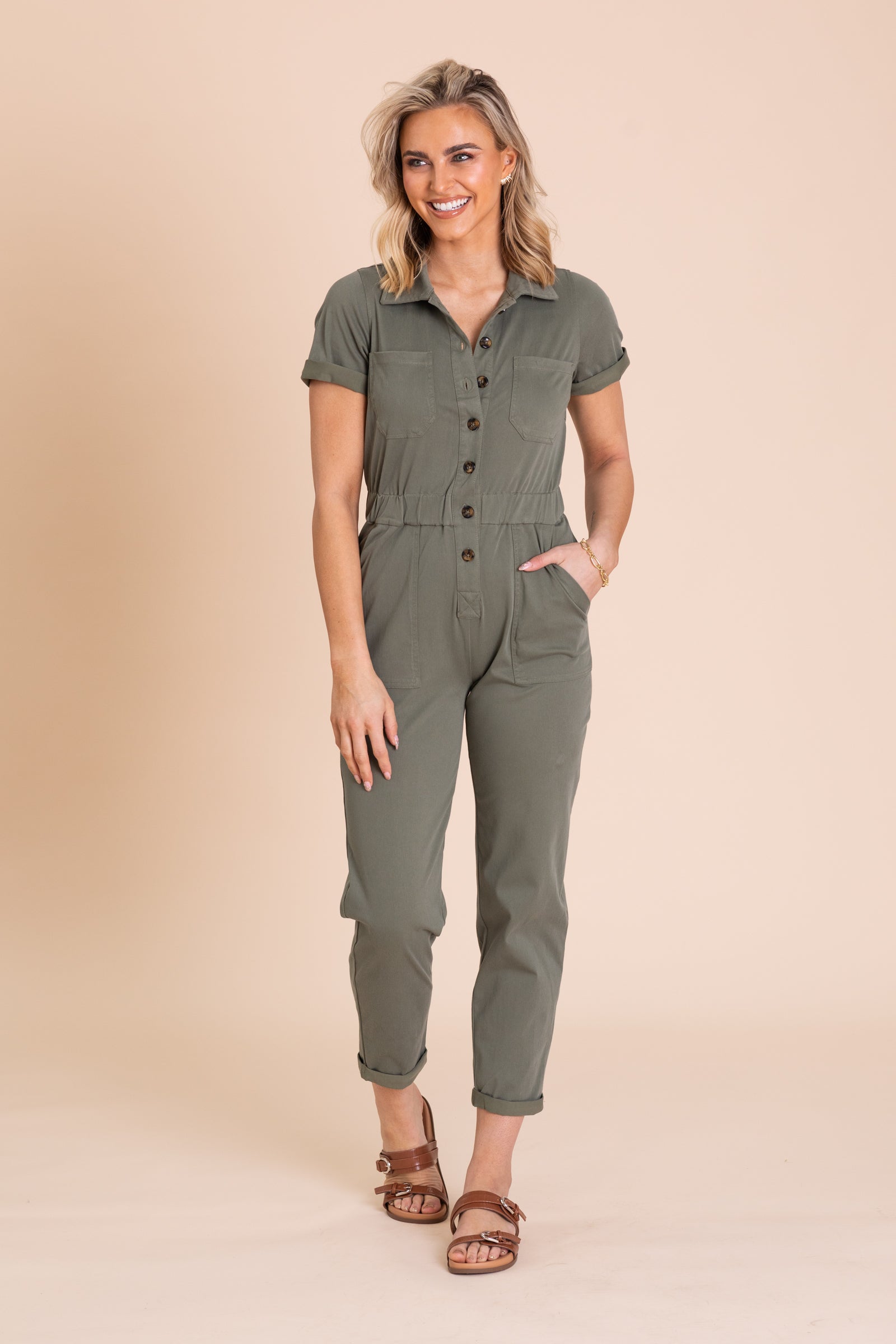 Short Sleeve Utility Style Jumpsuit