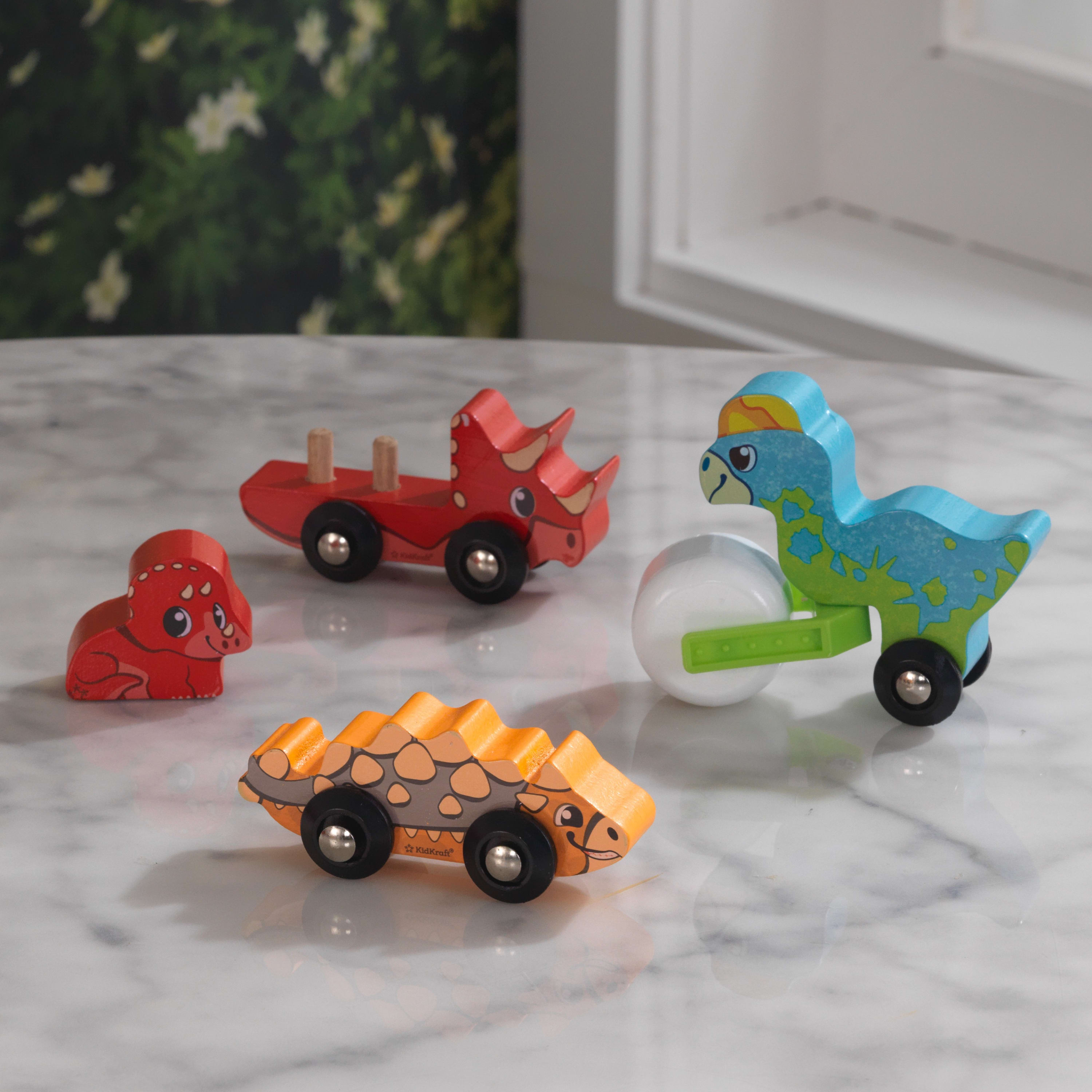 KidKraft Adventure Tracks™: Dino World Prehistoric Pals: Wooden Train Track Vehicles