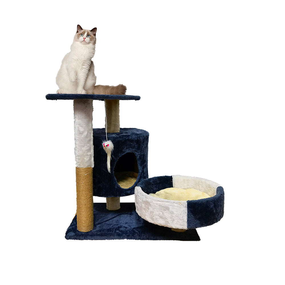 PVUEL Cat Tower Tree，2 Tier Pet Play House with Condo and Scratching Post Tower， Gray and Beige，M