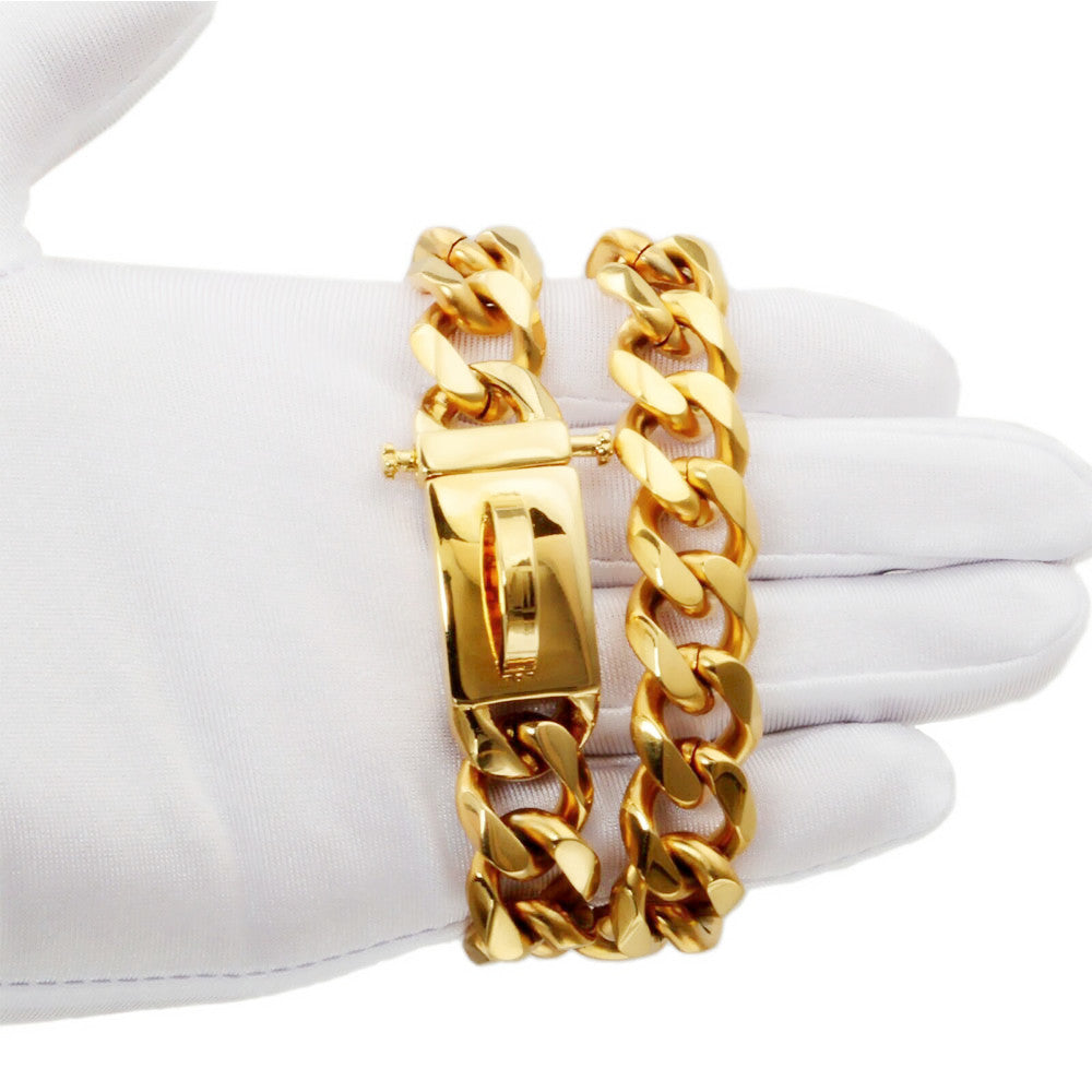 Gold Plated Stainless Steel Big Cuban Chains Dog Collar Choker Necklace for Large Medium Bulldog