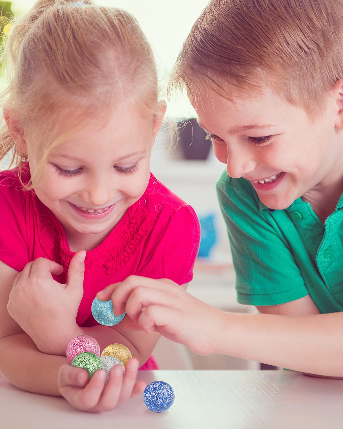 Pllieay 24pcs Bouncy Balls Glitter Bounce Balls， 32mm 6 Colors Bouncy Balls for Kids