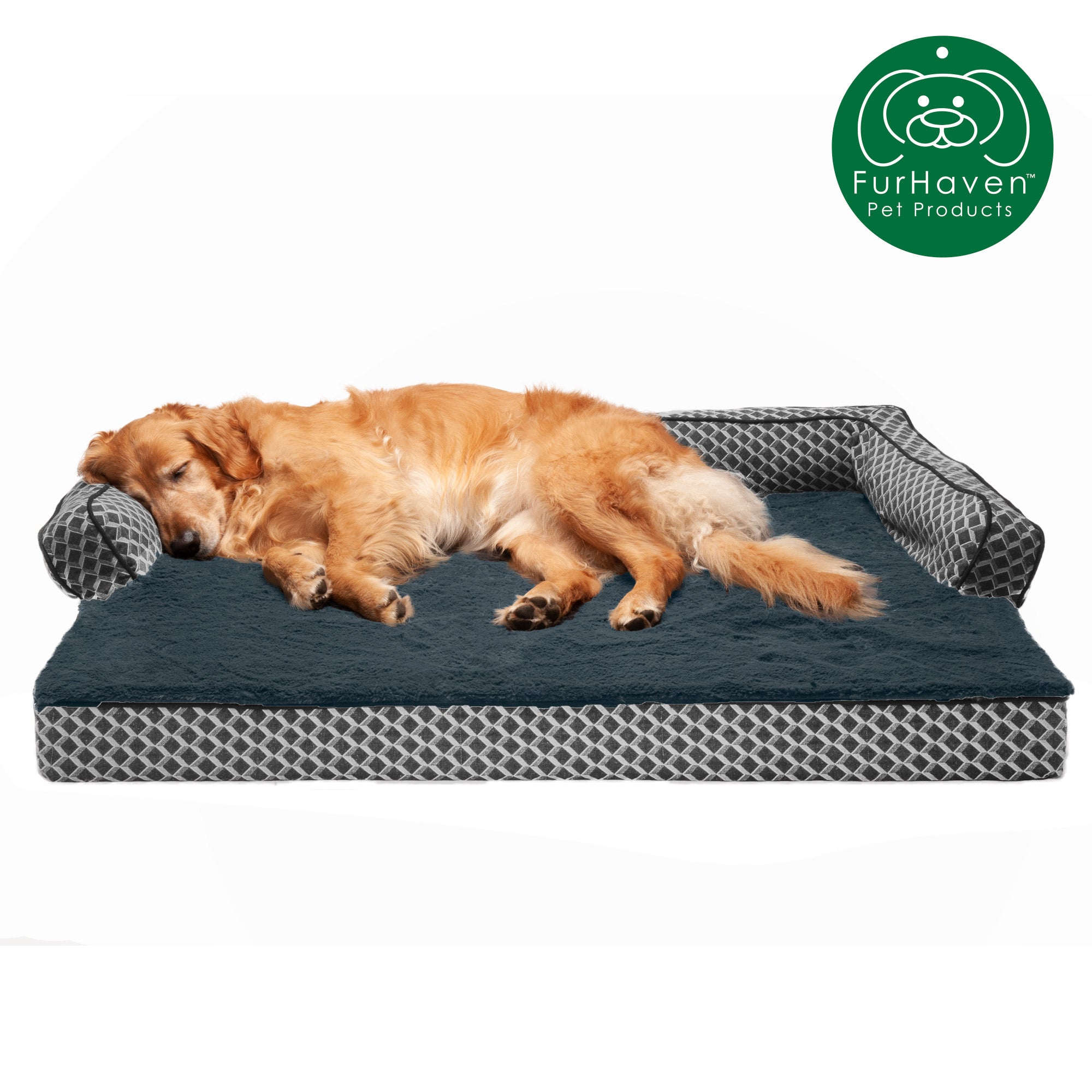 FurHaven Pet Products | Cooling Gel Memory Foam Orthopedic Plush and Decor Comfy Couch Pet Bed for Dogs and Cats， Diamond Gray， Jumbo