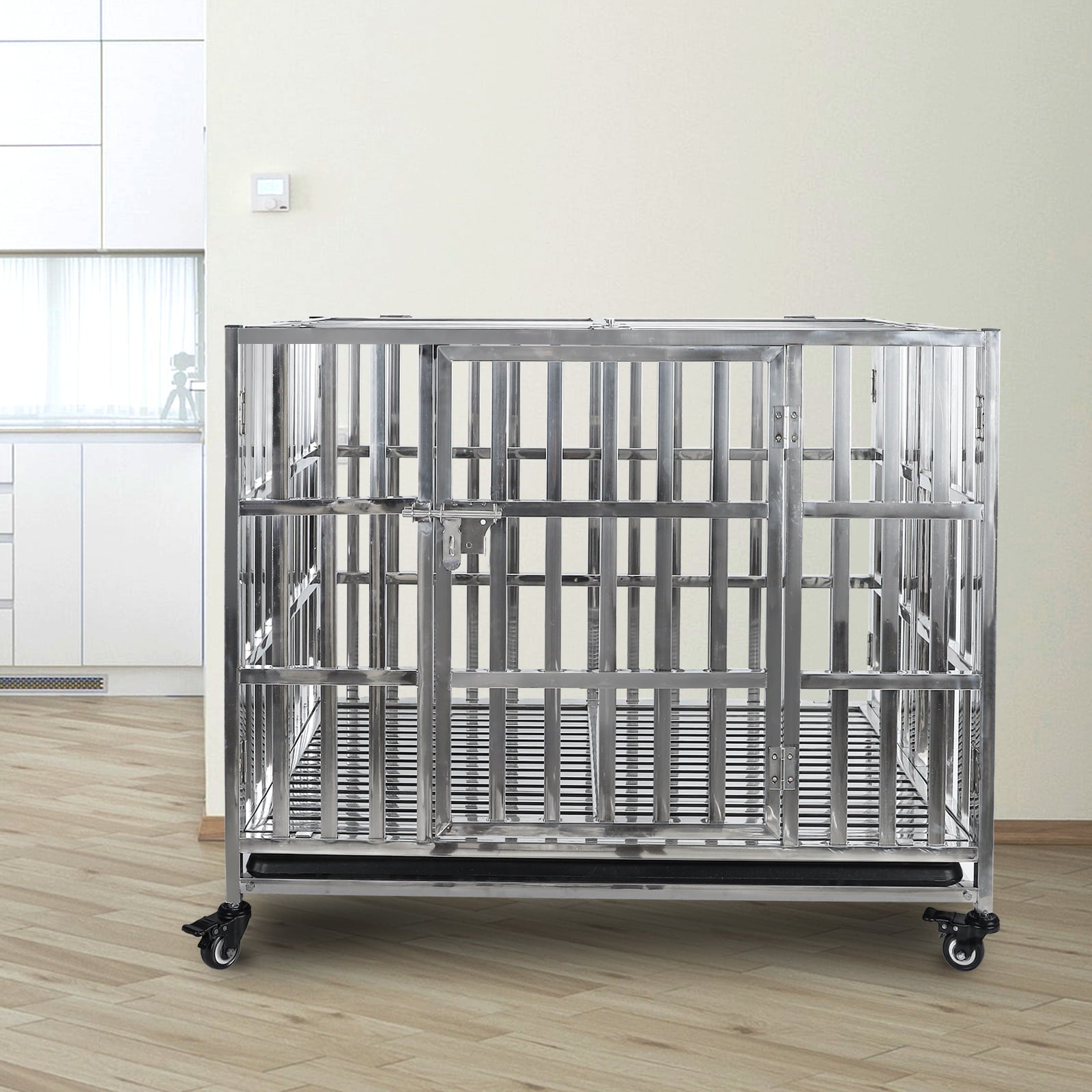 confote Heavy Duty Stainless Steel Dog Cage Kennel Crate and Playpen for Large Dogs， 37”