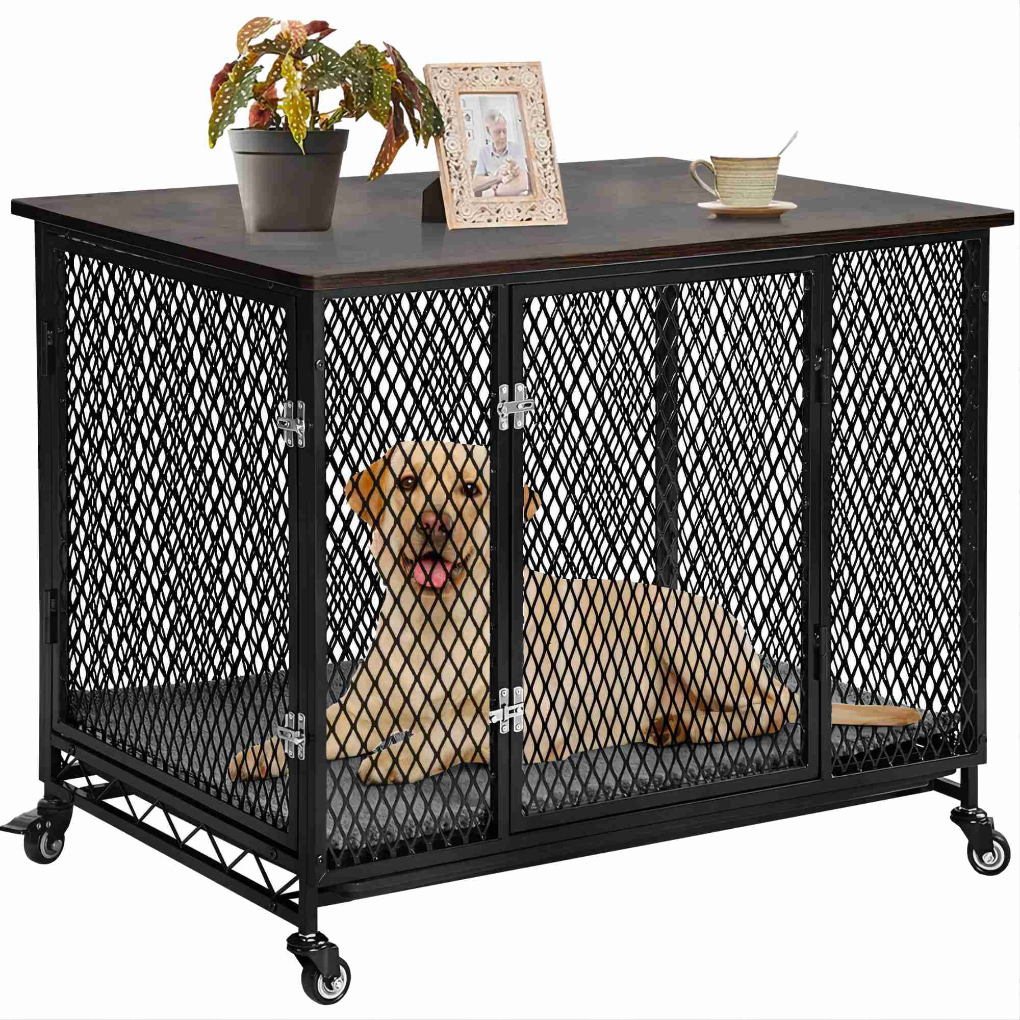 Morgete Dog Crate Furniture Wooden Dog House Small Medium Large Dogs with Cushion Tray