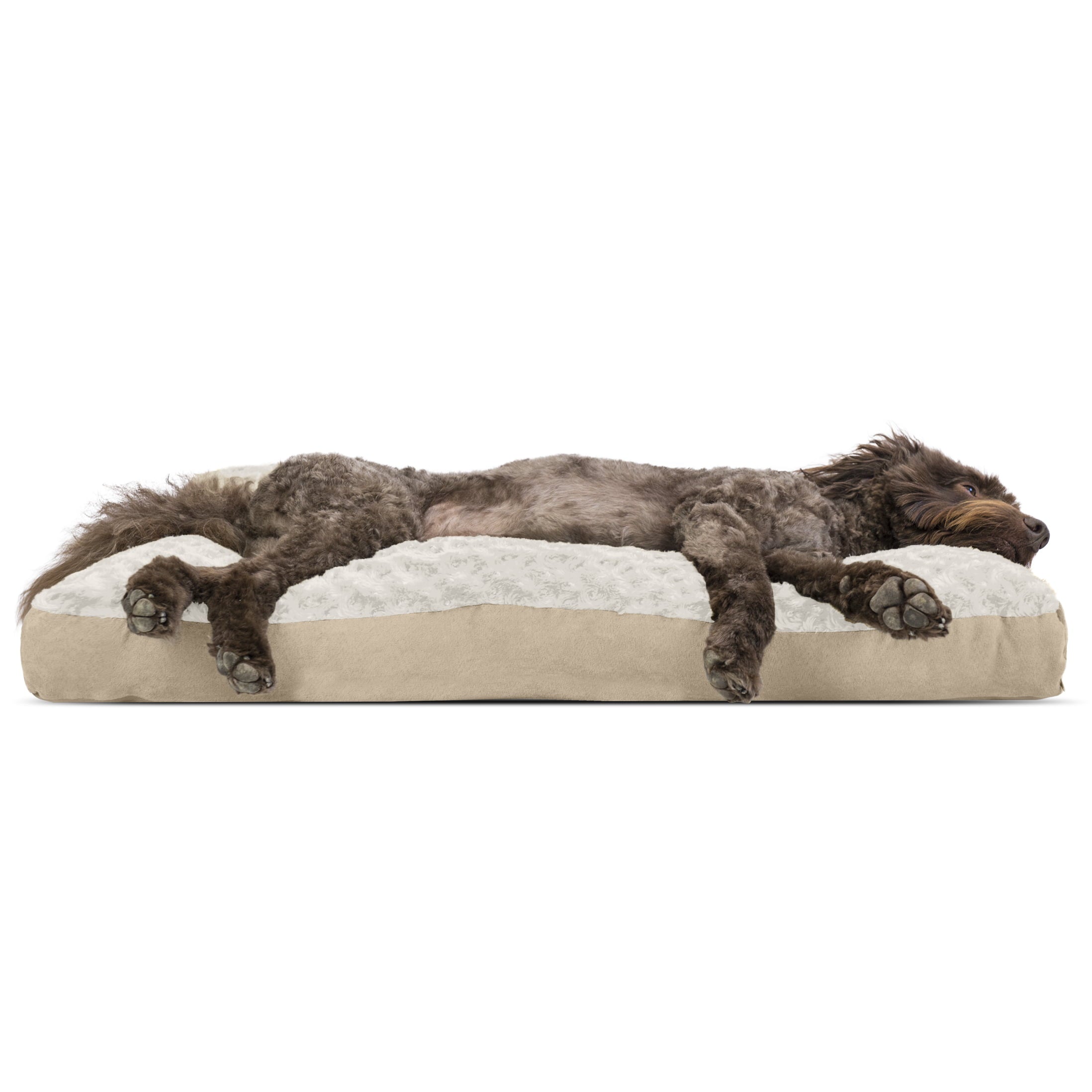 FurHaven | Deluxe Plush Pillow Pet Bed for Dogs and Cats， Cream， Large
