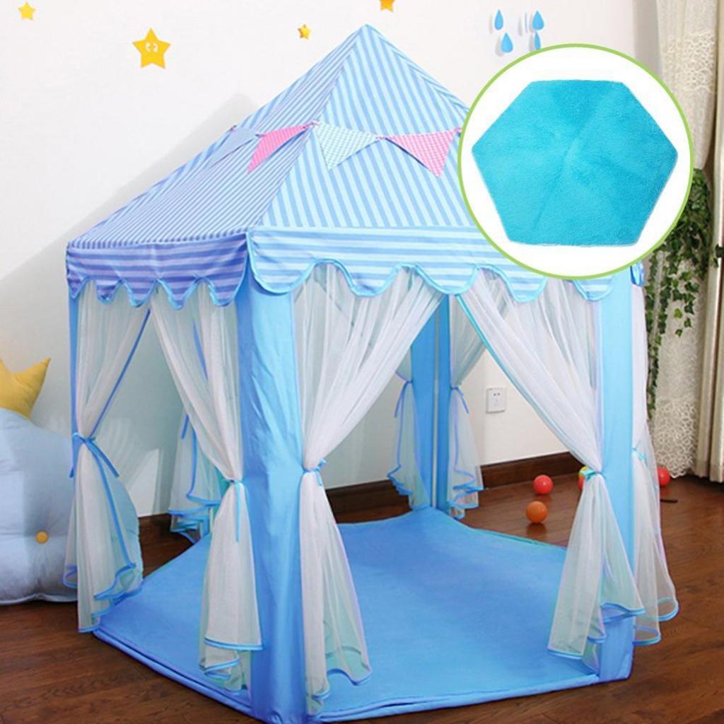 Blue Hexagonal Mat for Princess Castle Playhouse for Girls Children Play Tent Indoor and Outdoor Fun, Home Decor, 140 x 120cm