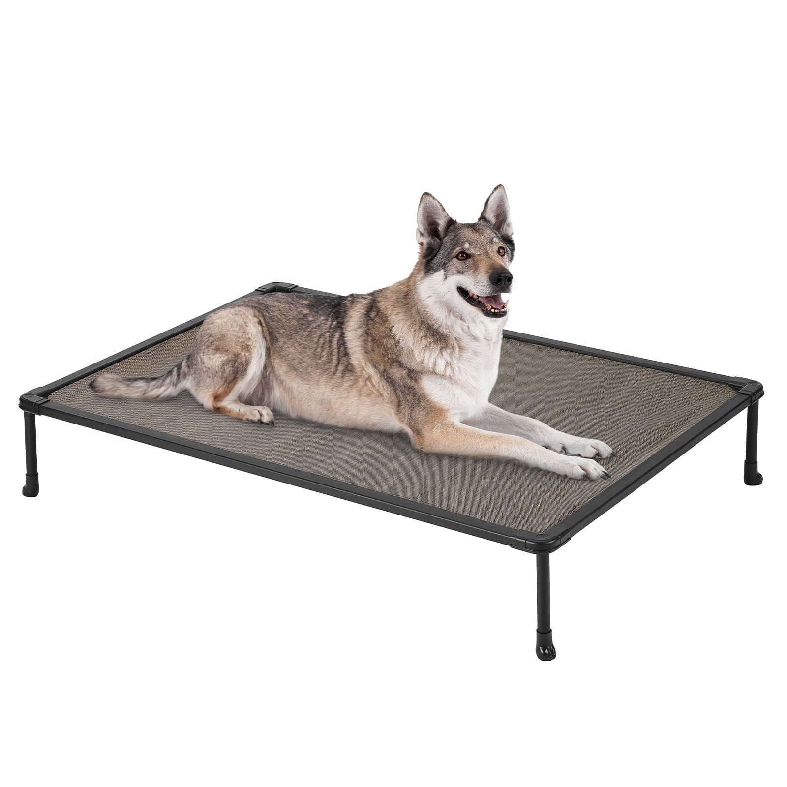 Veehoo Chewproof Dog Bed， Cooling Raised Dog Cots with Black Metal Frame， X Large， Brown