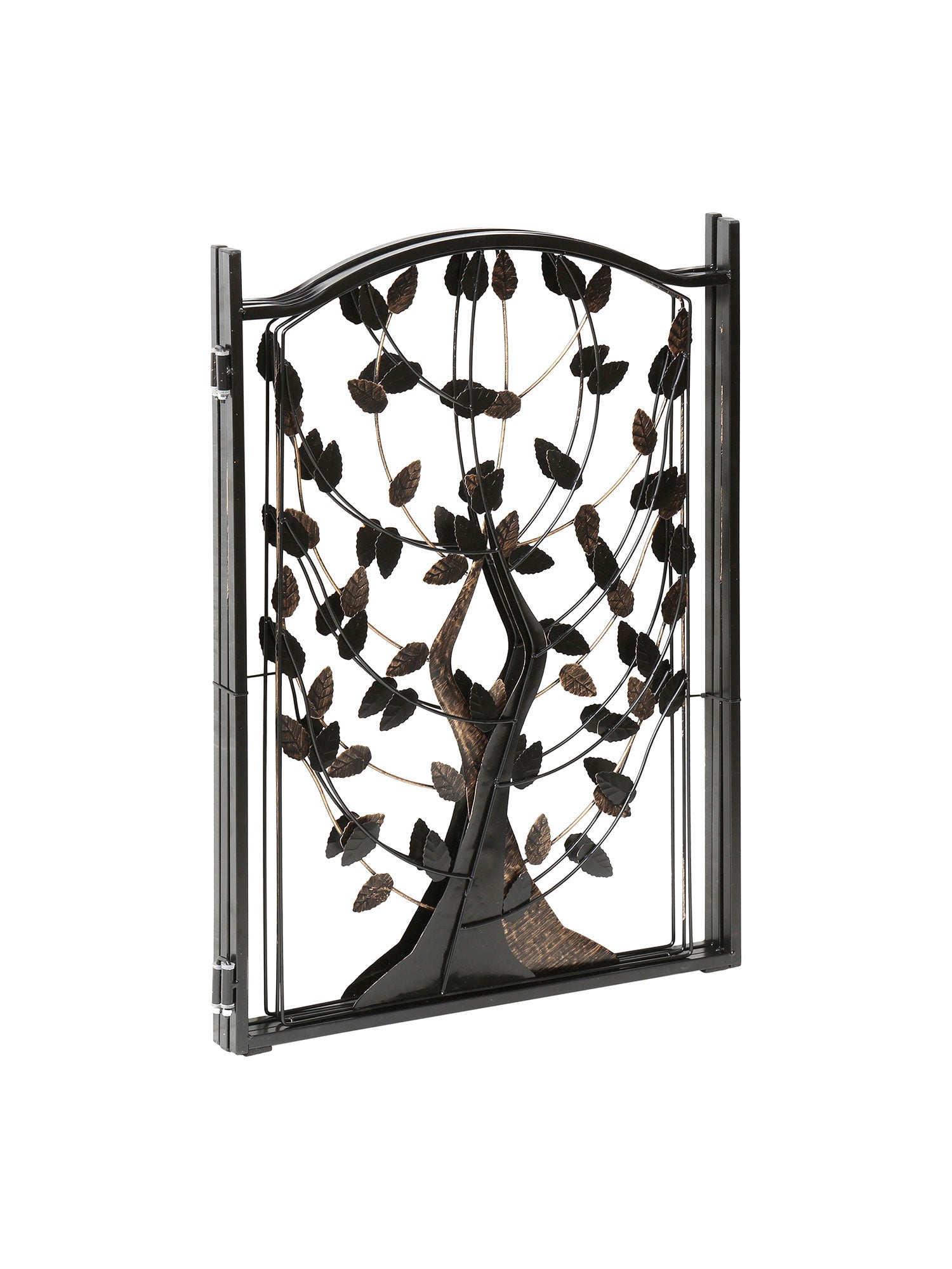 3-Panel Foldable Dog Gate Freestanding Dog Gate Metal， Tree of Life