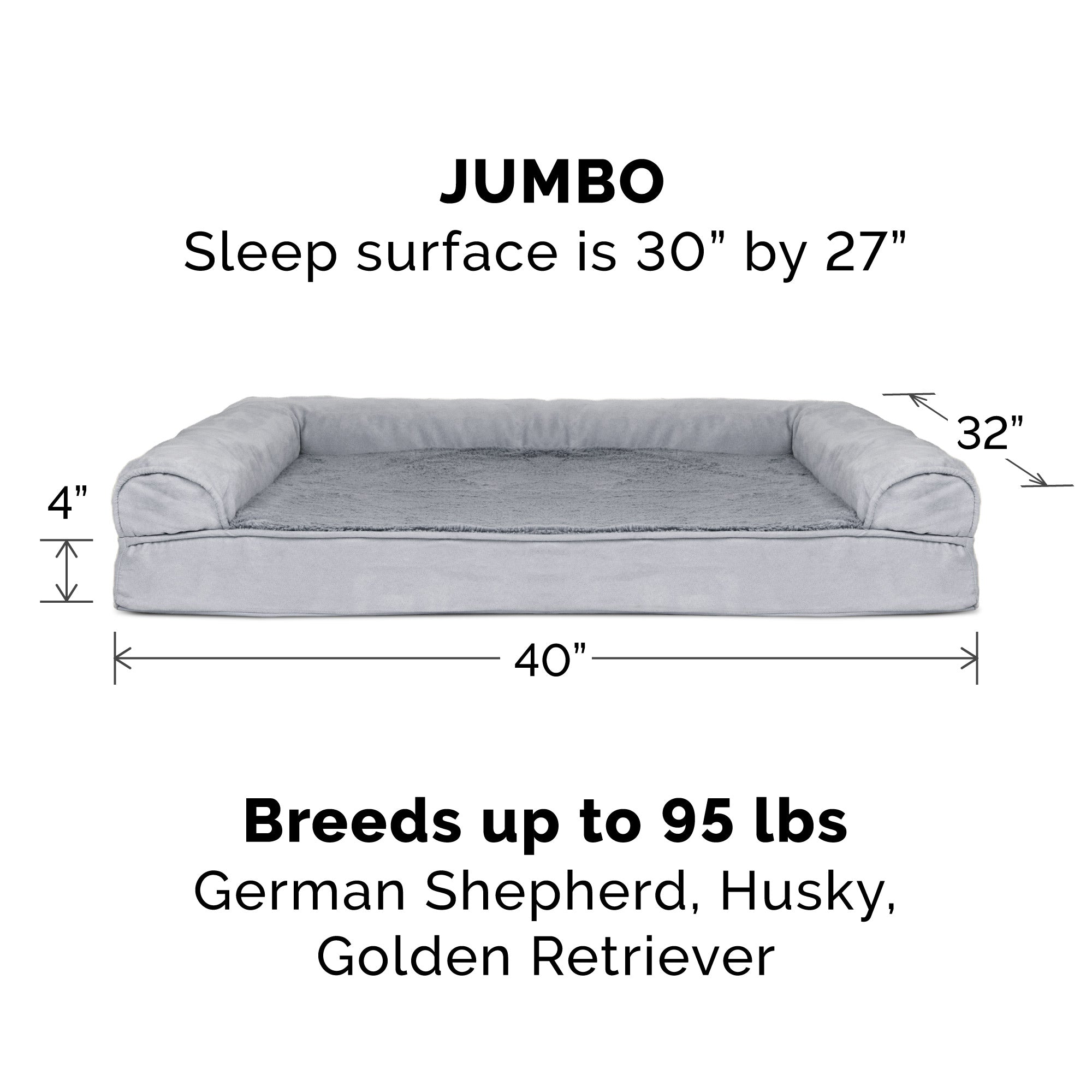 FurHaven Pet Products | Memory Foam Plush and Suede Sofa Pet Bed for Dogs and Cats， Gray， Jumbo