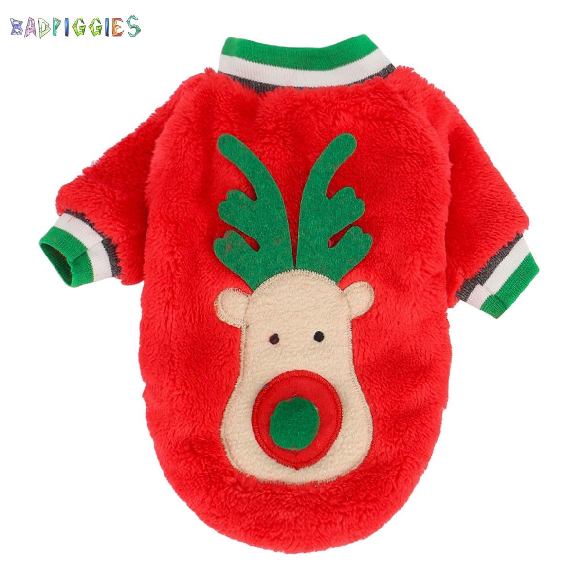 BadPiggies Pet Dog Fleece Sweater Winter Clothes Warm Thickening Coat Jacket Xmas Reindeer Pajamas for Puppy Small Dog Cat (XS， Red)