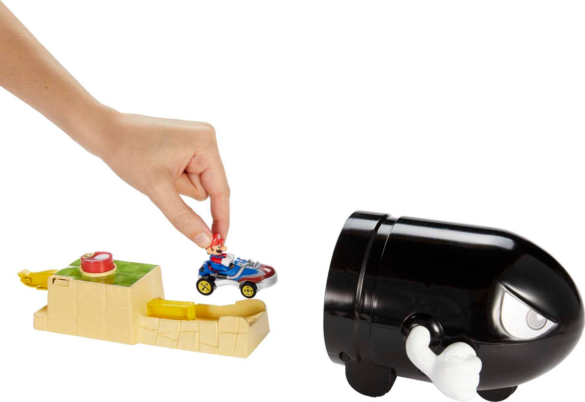 Mario Kart Bullet Bill Launcher and Mario Kart vehicle by Hot Wheels for kids ages 4， 5， 6， 7， 8