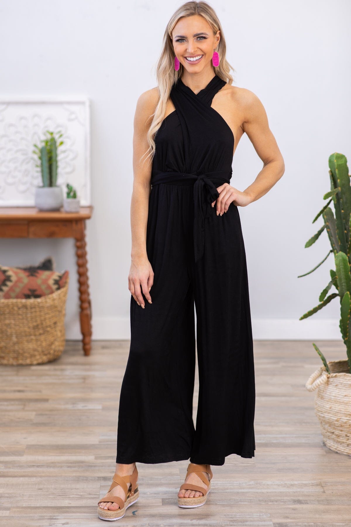 Black Convertible Strap Wide Leg Jumpsuit
