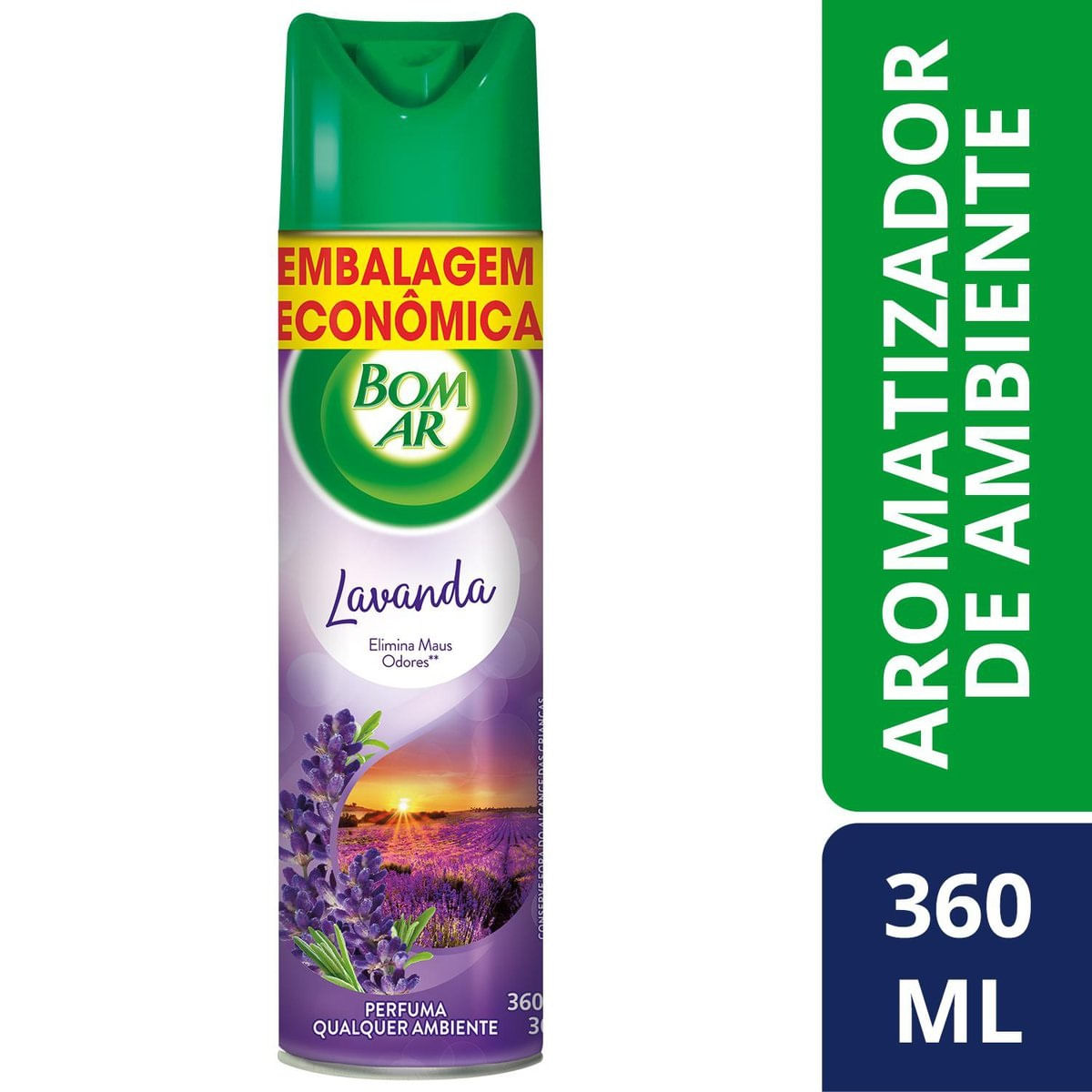 Aromatizador Bom Ar Aerossol Campos de Lavanda Embalagem Economica 360ml