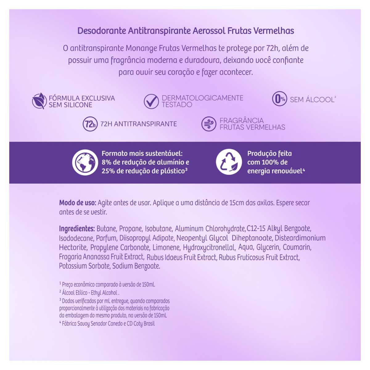 Antitranspirante Aerossol Frutas Vermelhas Monange 200ml Spray Tamanho Economico