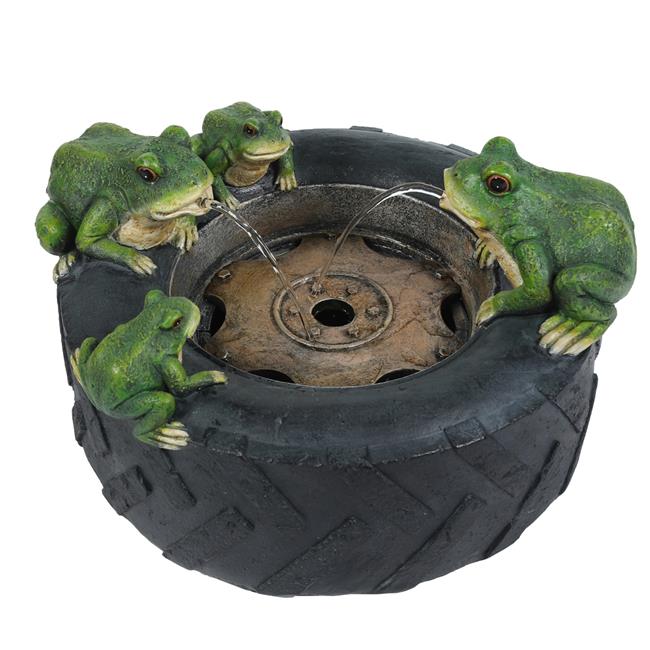 Luxen Home WHF1548 Resin Old Tire Frog Friends Outdoor Fountainand#44; Black