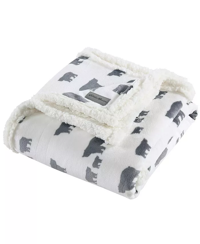 Eddie Bauer CLOSEOUT! Bear Village Ultra Soft Plush Fleece Reversible Throw Blanket， 60
