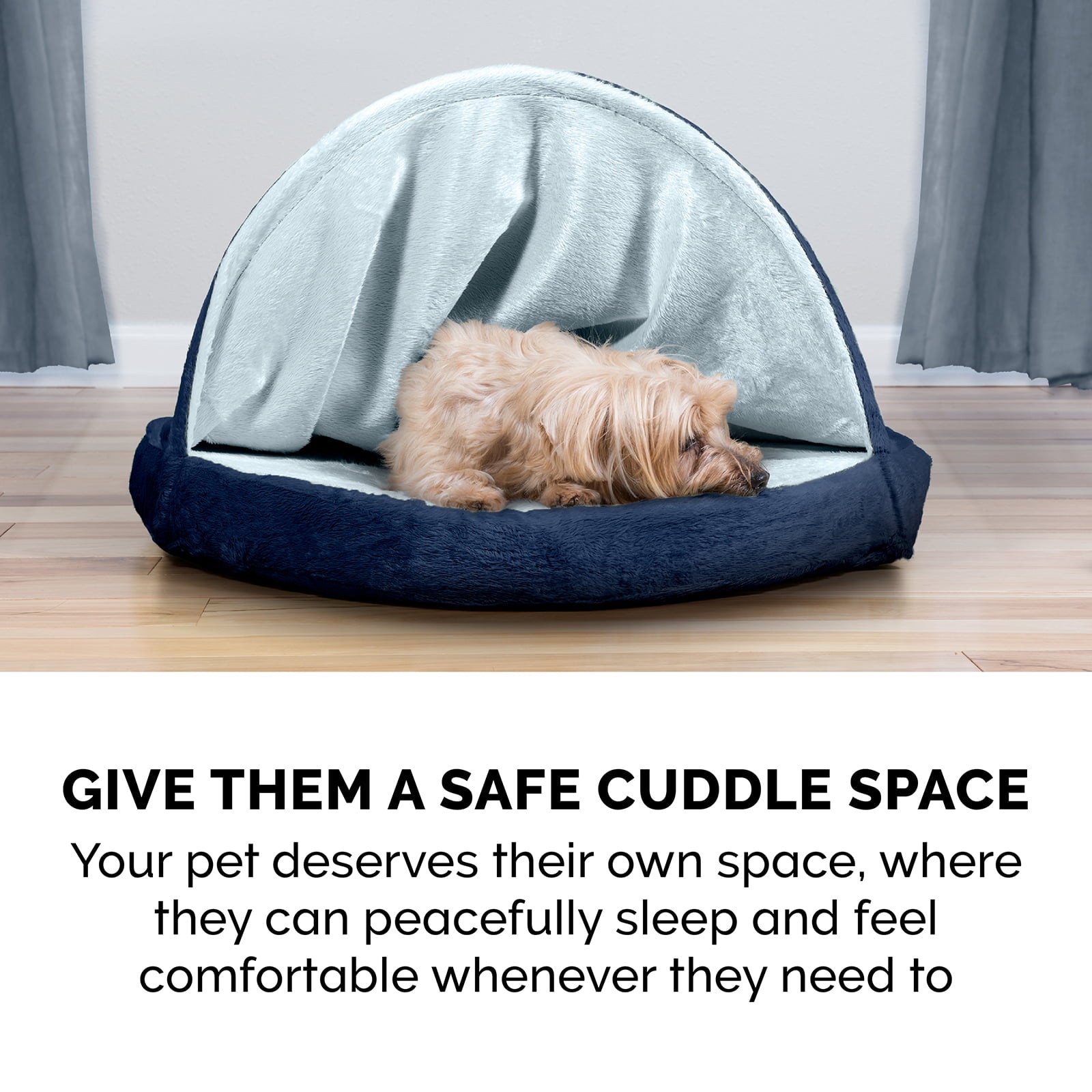 FurHaven | Orthopedic Microvelvet Snuggery Burrow Pet Bed for Dogs and Cats， Navy， 26-Inch