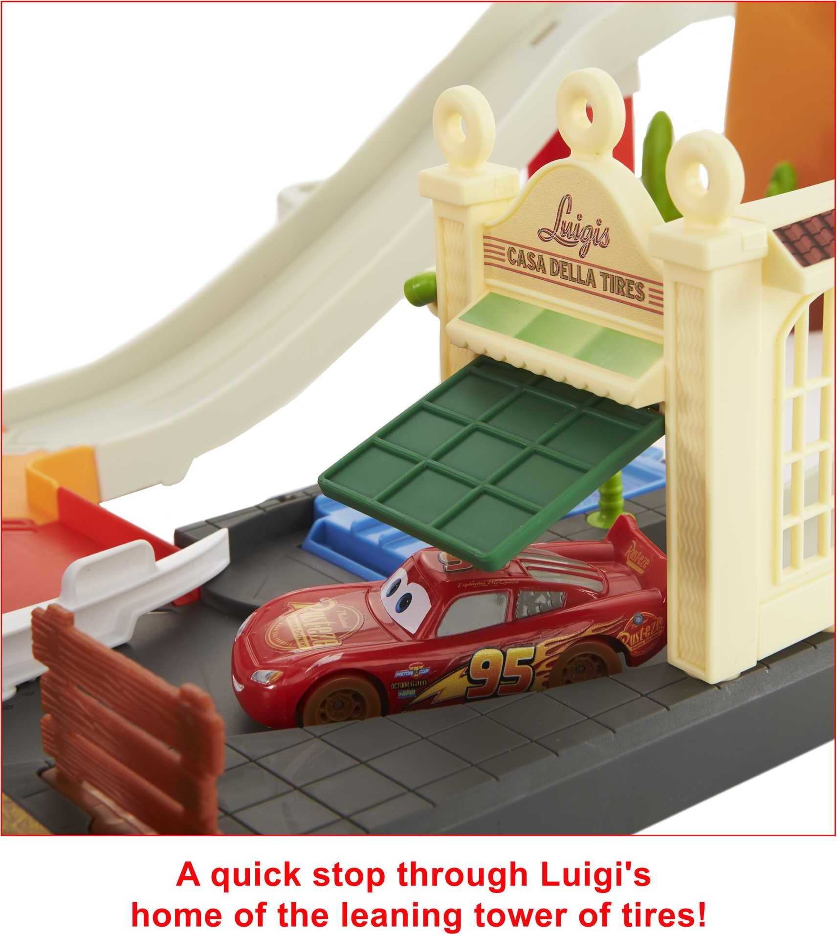 Disney and Pixar Cars Race and Go Playset with Lightning McQueen Toy Car and 2-in-1 Storage Tub