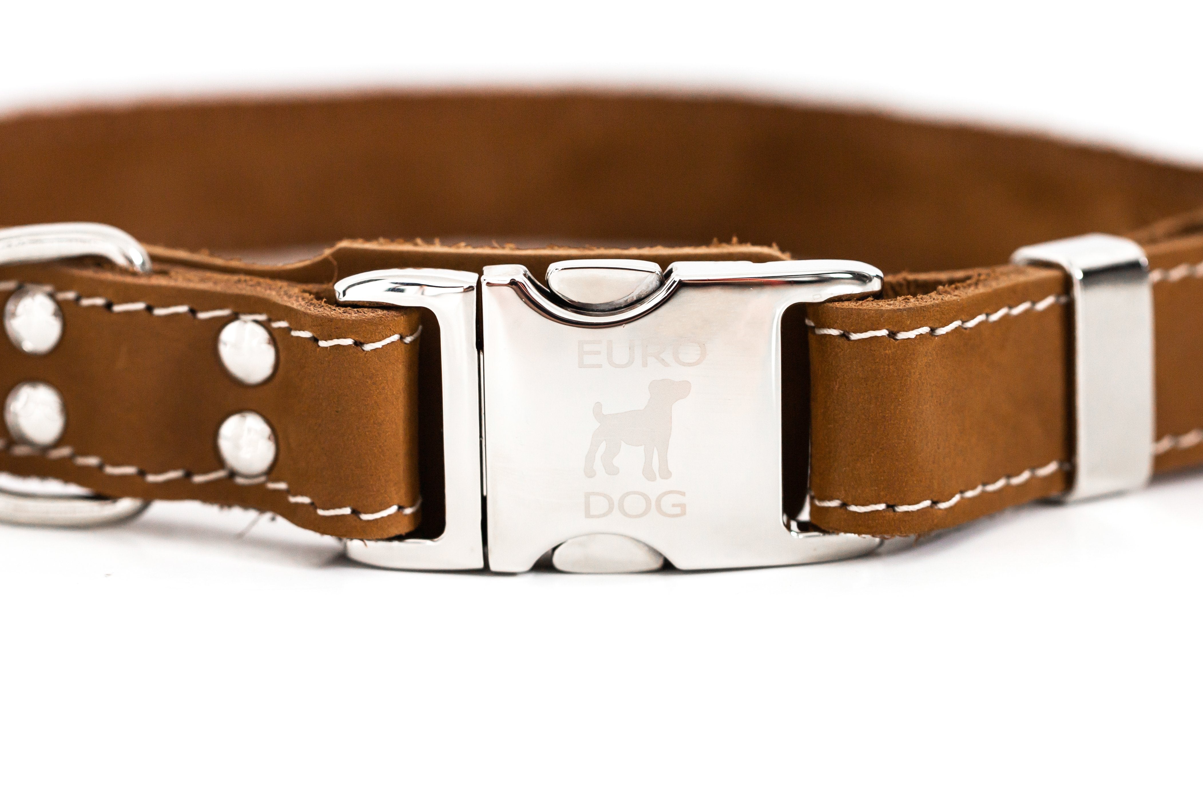 Euro-Dog 691054808751 Luxury Soft Leather Quick - Release Collarand#44; Bark Brown - Extra Large