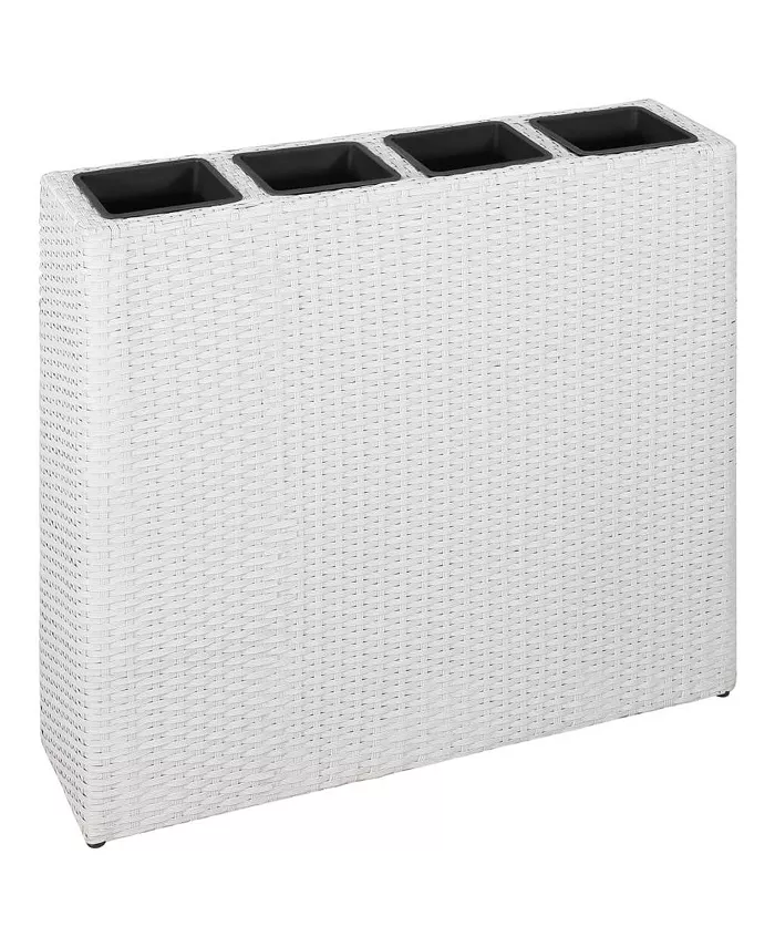 vidaXL Garden Raised Bed with 4 Pots Poly Rattan White