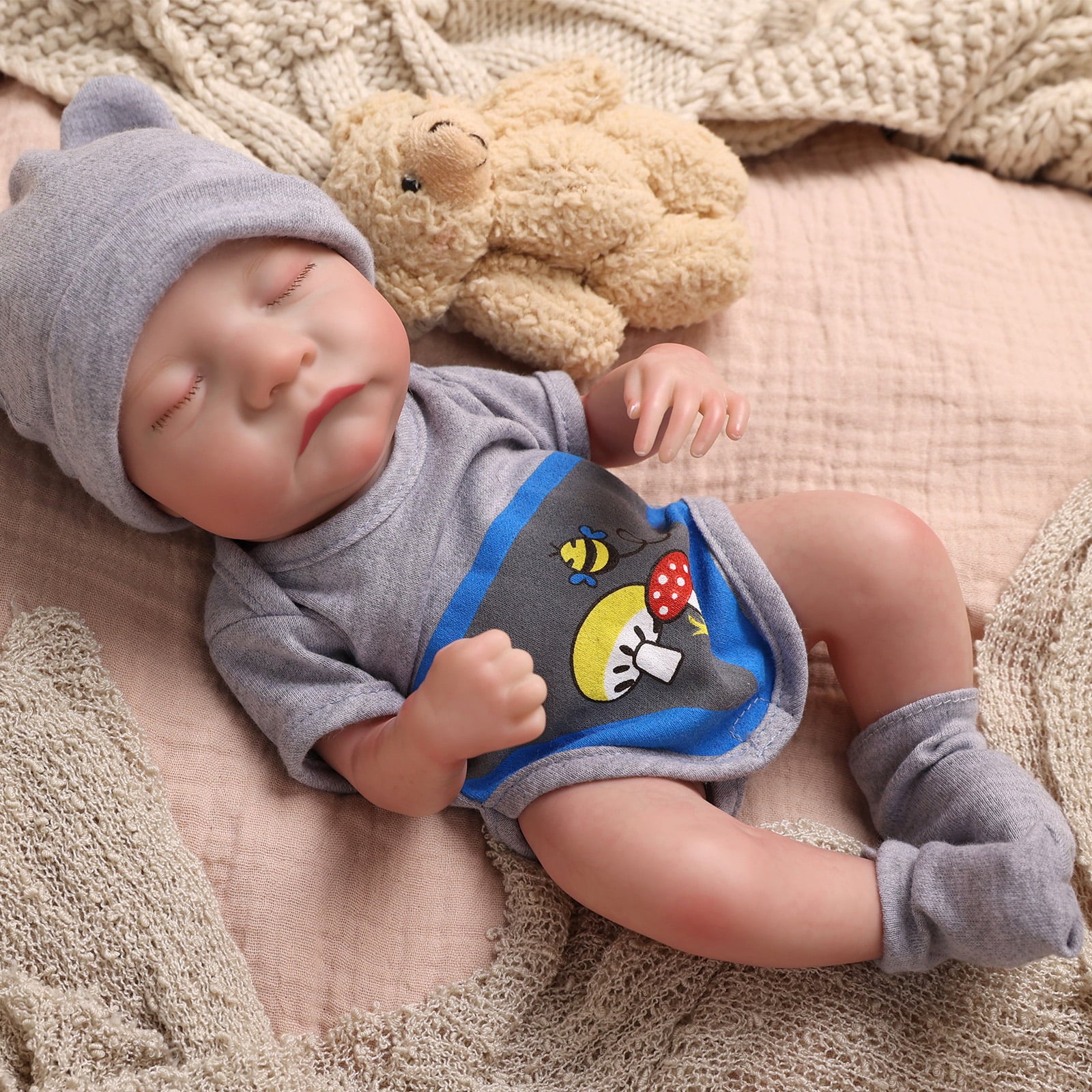 JIZHI 12 inch Lifelike Reborn Baby Dolls Realistic Sleeping Doll Girl with Clothes and Toy Accessories Gift for Children 3+