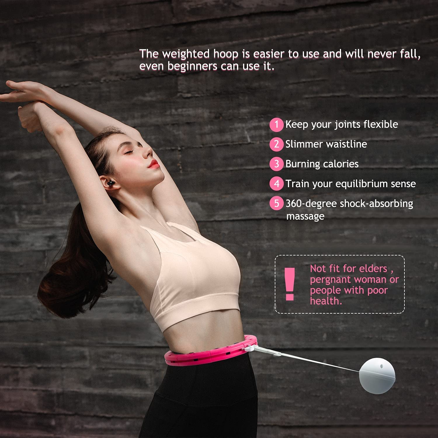 Maylai Smart Weighted Hoola Fitness Hoop， Magnetic Exercise Hoop， Fitness Hoop with Intelligent Counter+Adjustable Auto-Spinning Ball， for Adults Weight Loss， for Kids， Detachable， Not Fall