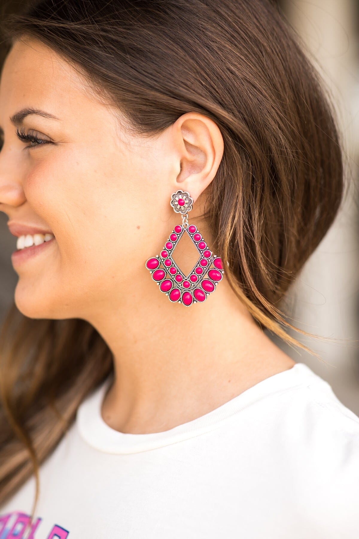 Hot Pink Western Chandelier Earrings