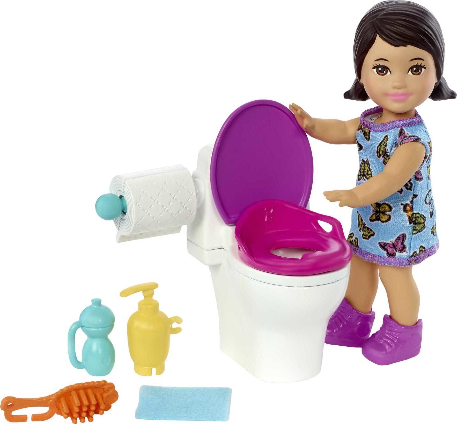 Barbie Skipper Babysitters Inc Potty-Time Set with Brunette Toddler Doll , Toilet & Accessories