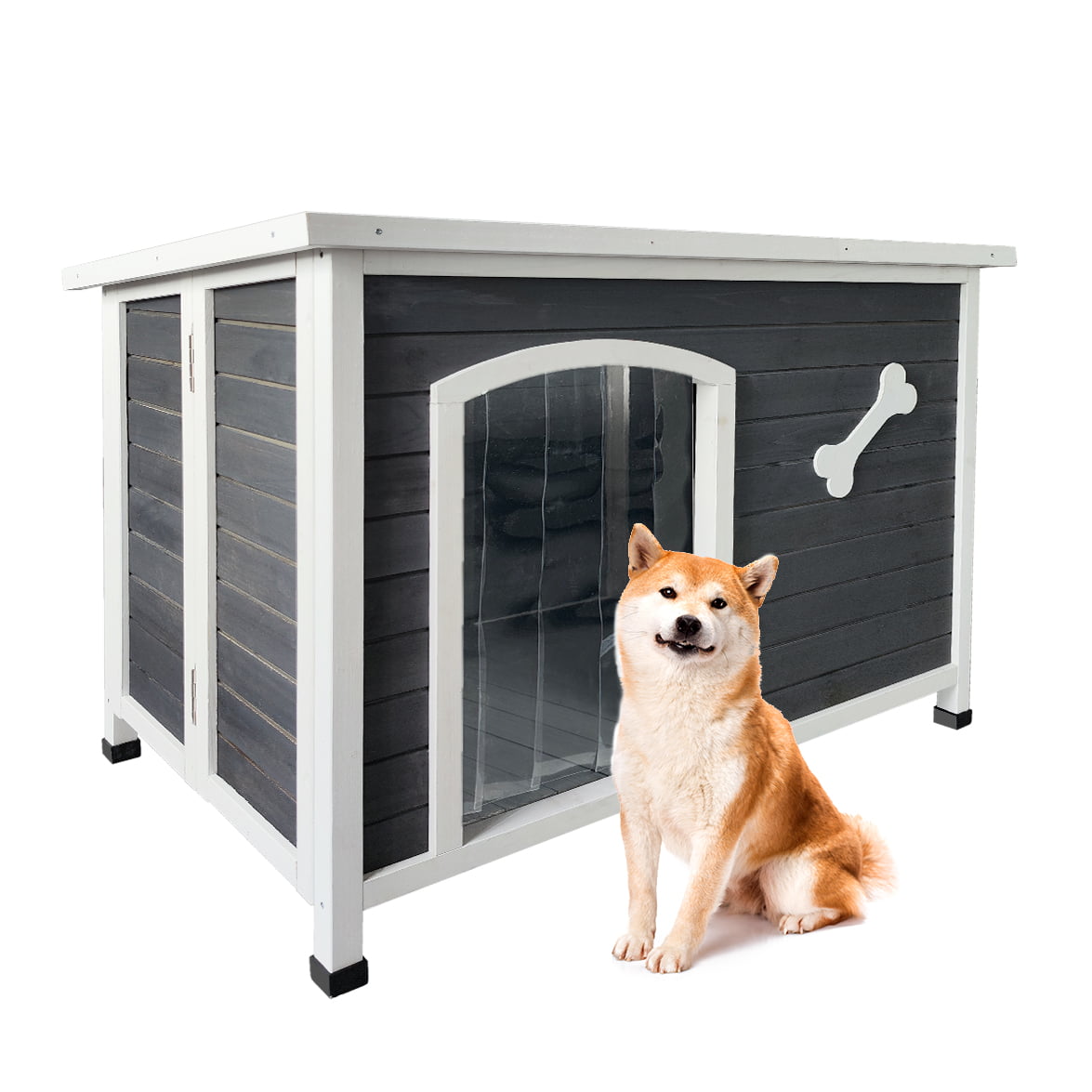 Outdoor Dog House， Large Wooden Waterproof Dog Cage， Windproof Warm Dog Kennel Easy to Assemble