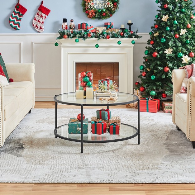 Yaheetech Modern Round Glass top Coffee Table For Living Room