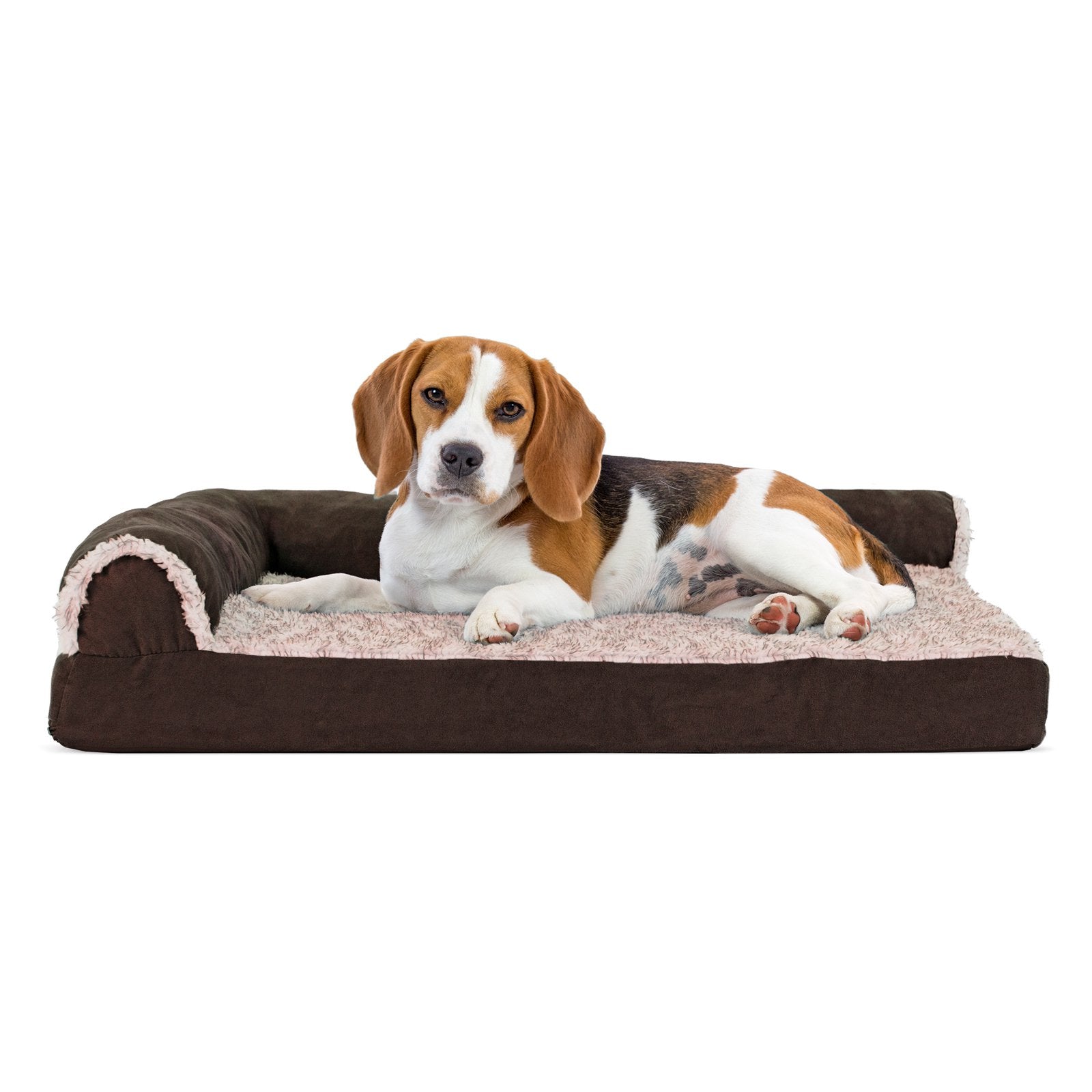 Furhaven Two-Tone Faux Fur and Suede Deluxe Chaise Lounge Orthopedic Sofa Dog Bed