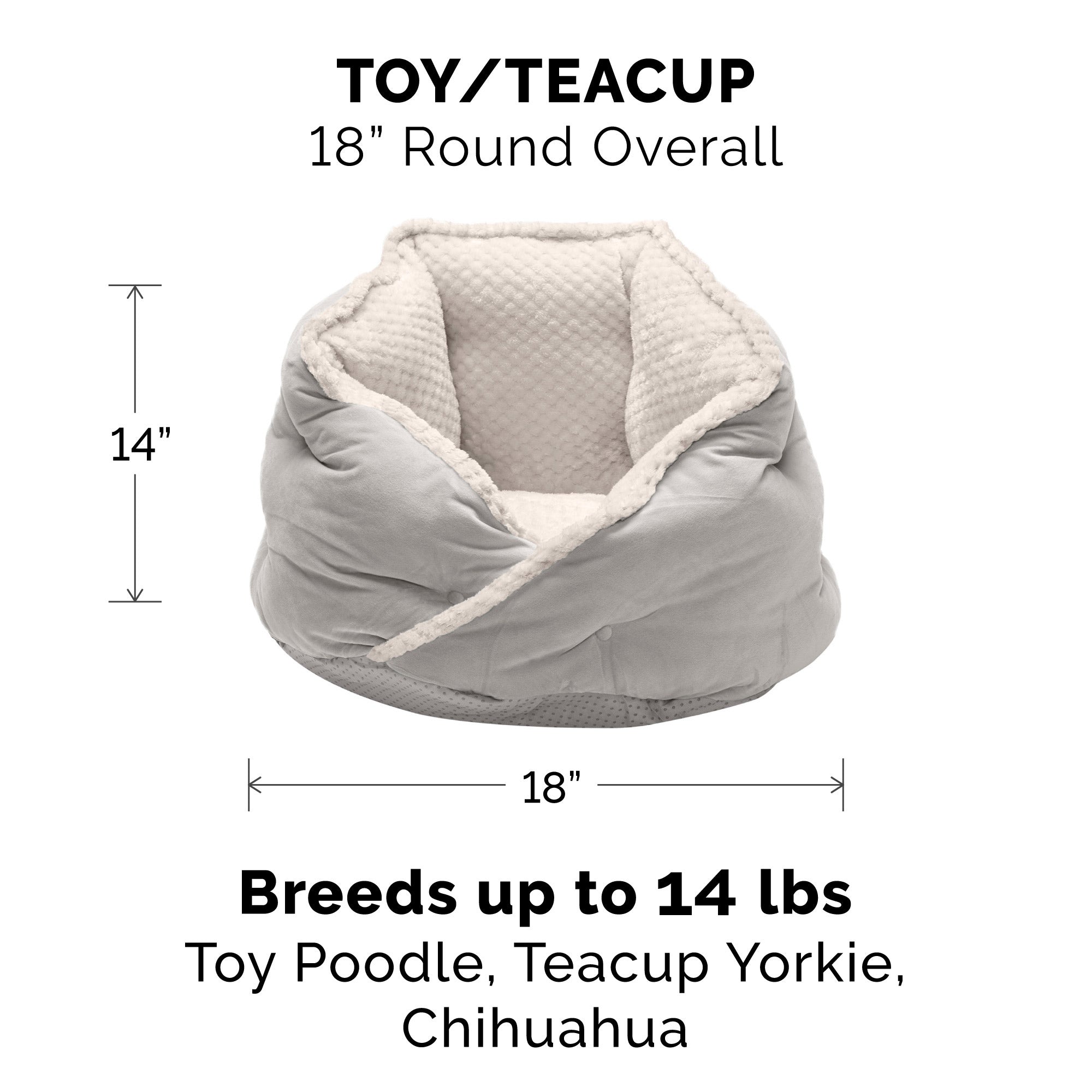 FurHaven | Minky Faux Fur and Velvet Hug Bed for Dogs and Cats， Silver Gray， Small/Toy/Teacup