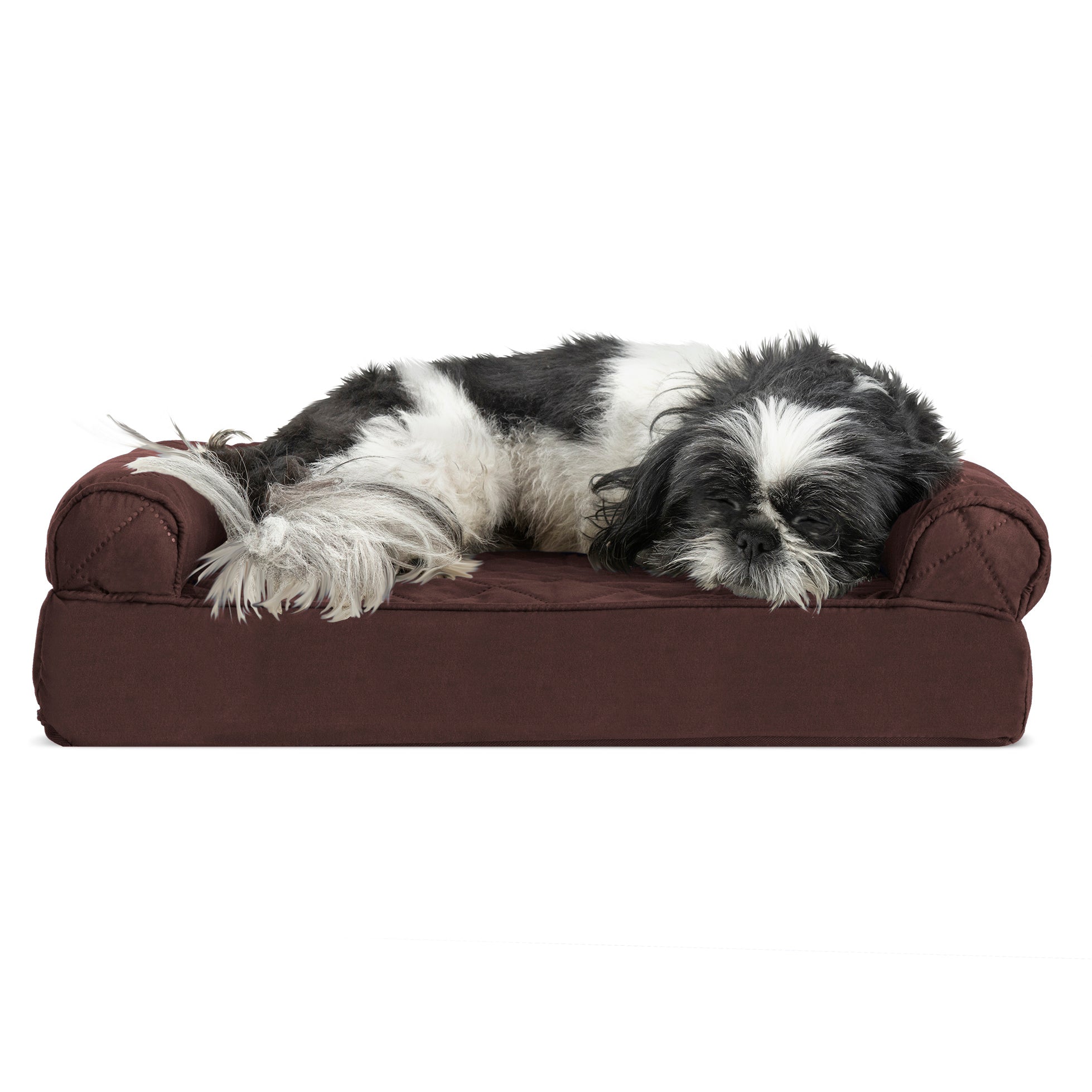 FurHaven | Cooling Gel Quilted Sofa Pet Bed for Dogs and Cats， Coffee， Small