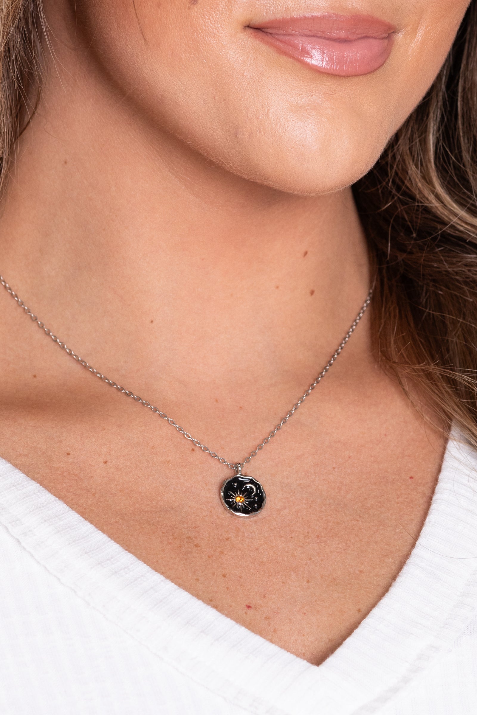 Vintage Carved Sun And Moon Necklace