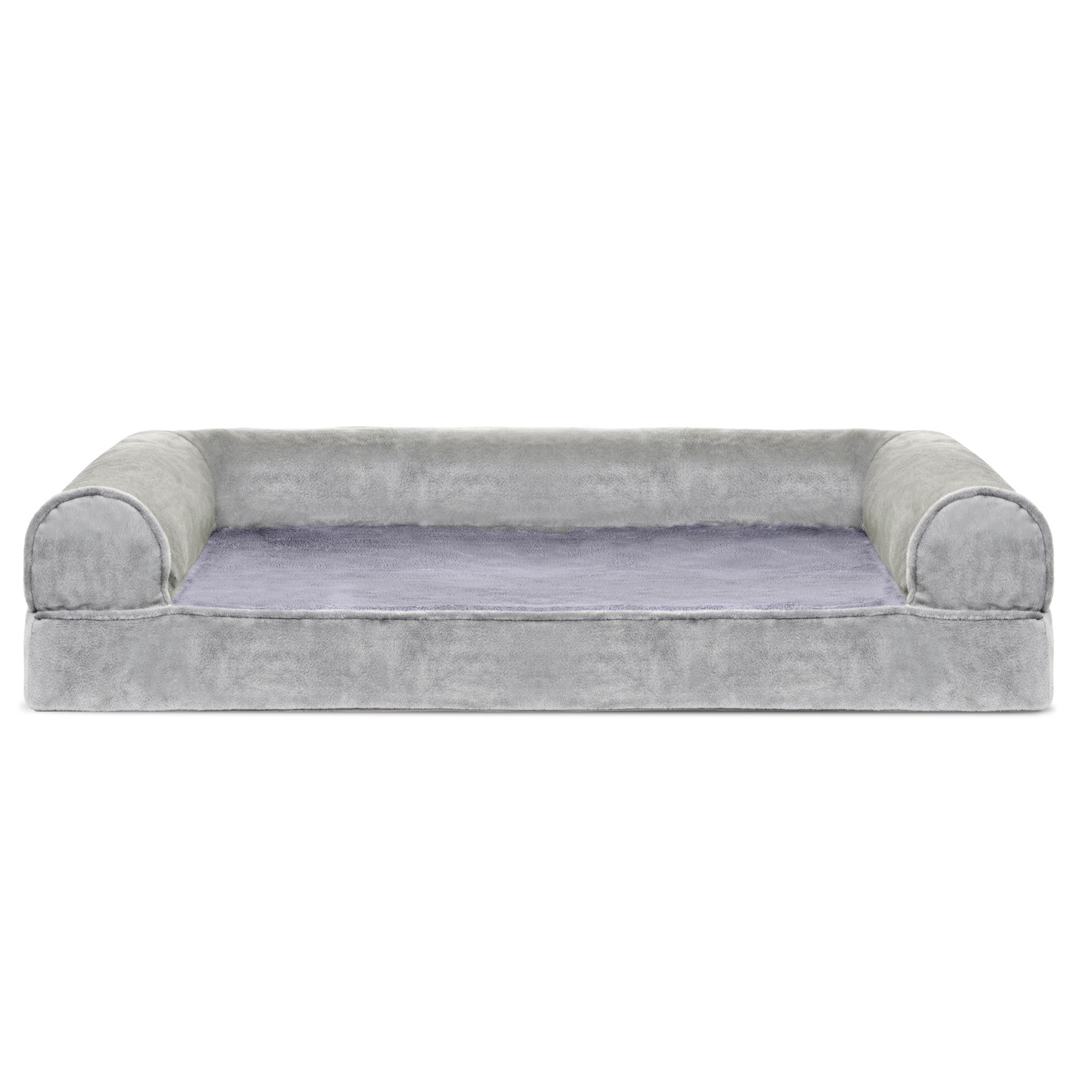 FurHaven | Orthopedic Faux Fur and Velvet Sofa Pet Bed for Dogs and Cats， Smoke Gray， Medium