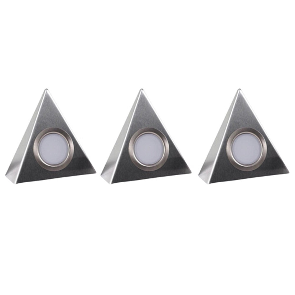 Britalia MDTR3NW 3 Pack Kit LED Stainless Steel Modern Triangular Under Cabinet Light with Driver 100lm 4000k