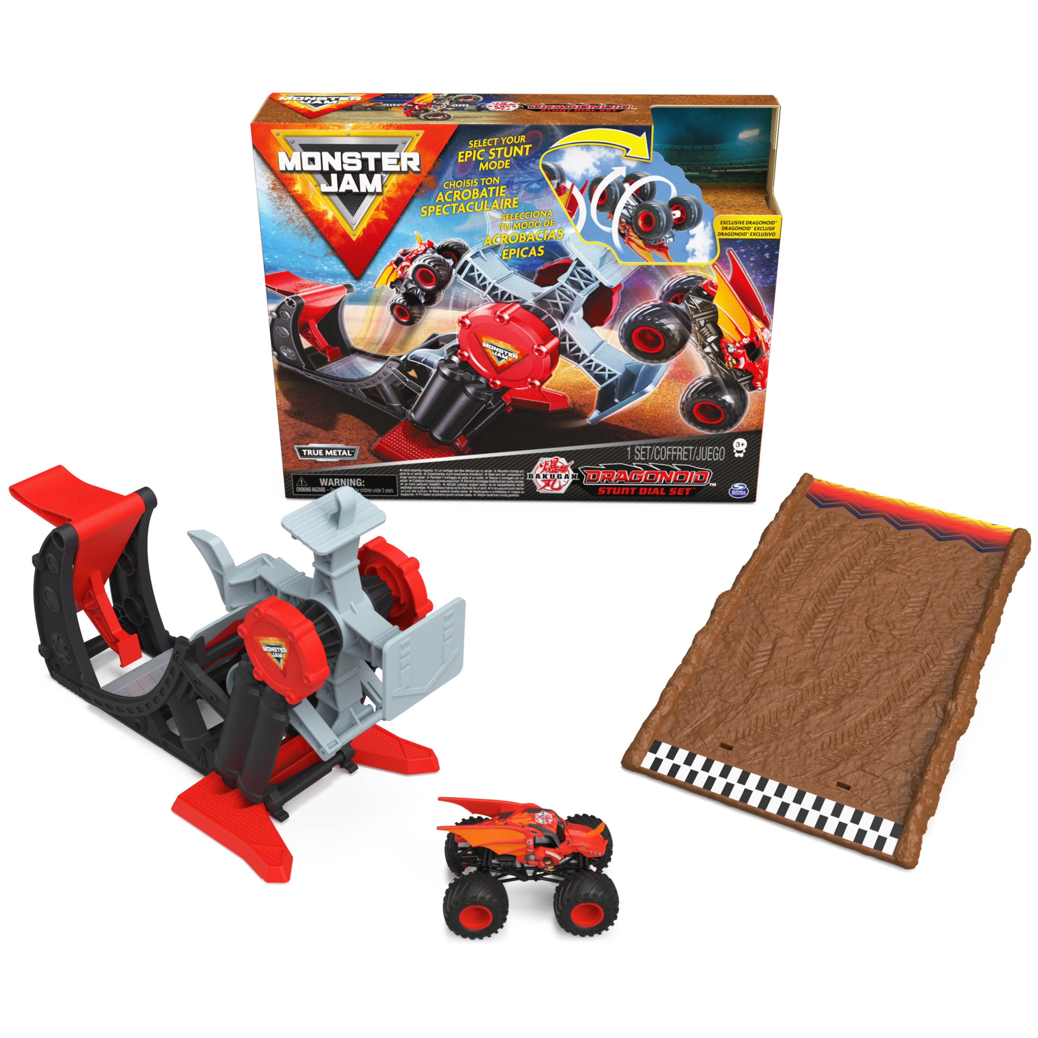 Monster Jam， Official Bakugan Dragonoid Stunt Dial Playset with Exclusive 1:64 Scale Dragonoid Die-Cast Monster Truck