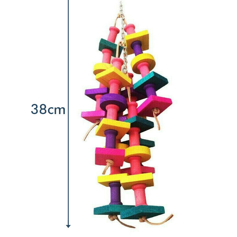 Wooden Parrot Pet Bird Chew Toys Budgie Cockatiel Perch Hanging Swing Cage Large