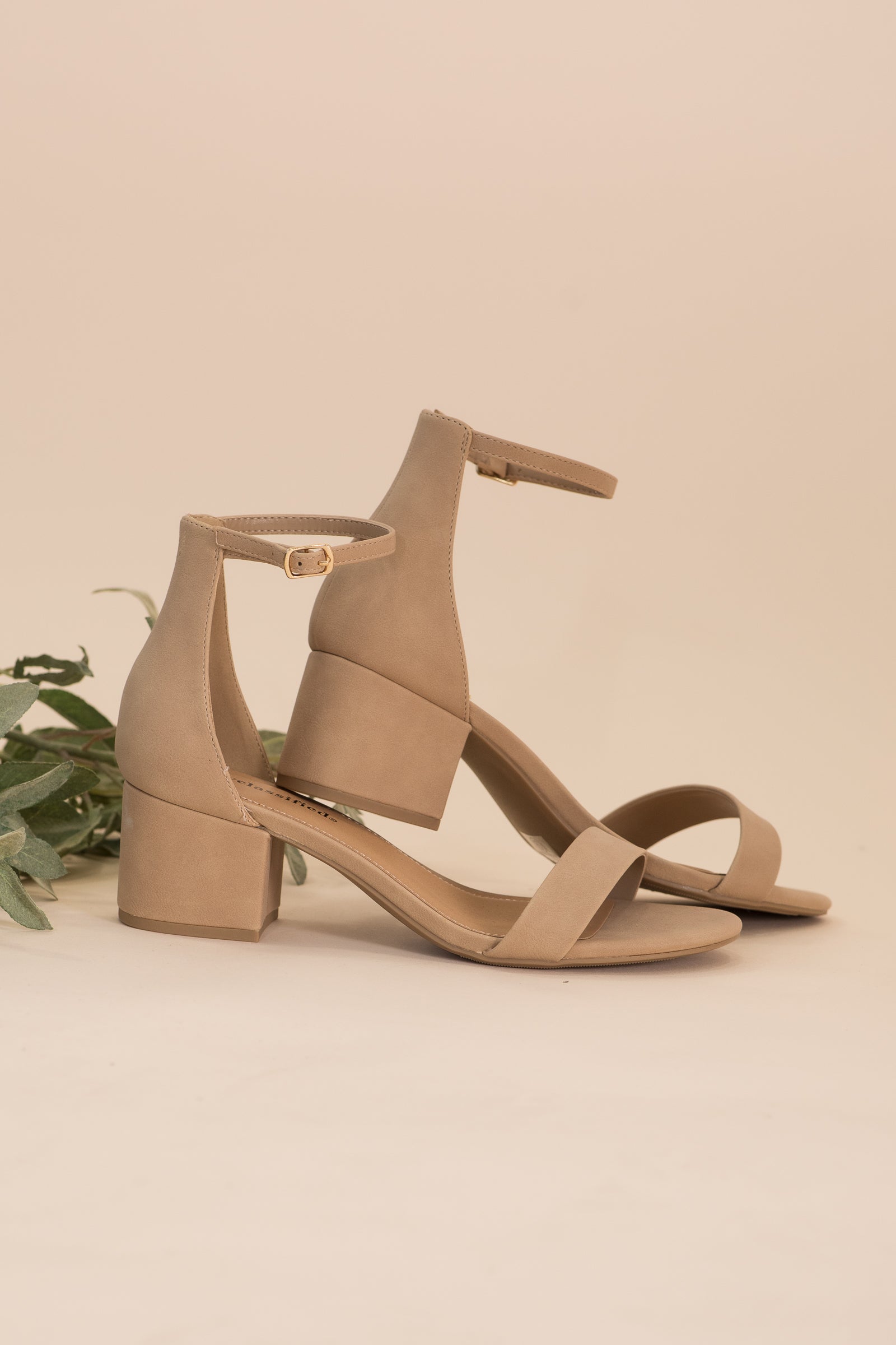 Beige Ankle Strap Heel With Round Toe