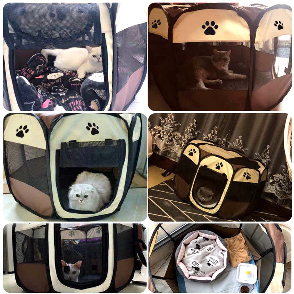 Htovila Foldable Pet Playpen Kennel with Carrying Case for Small Puppies and Cats