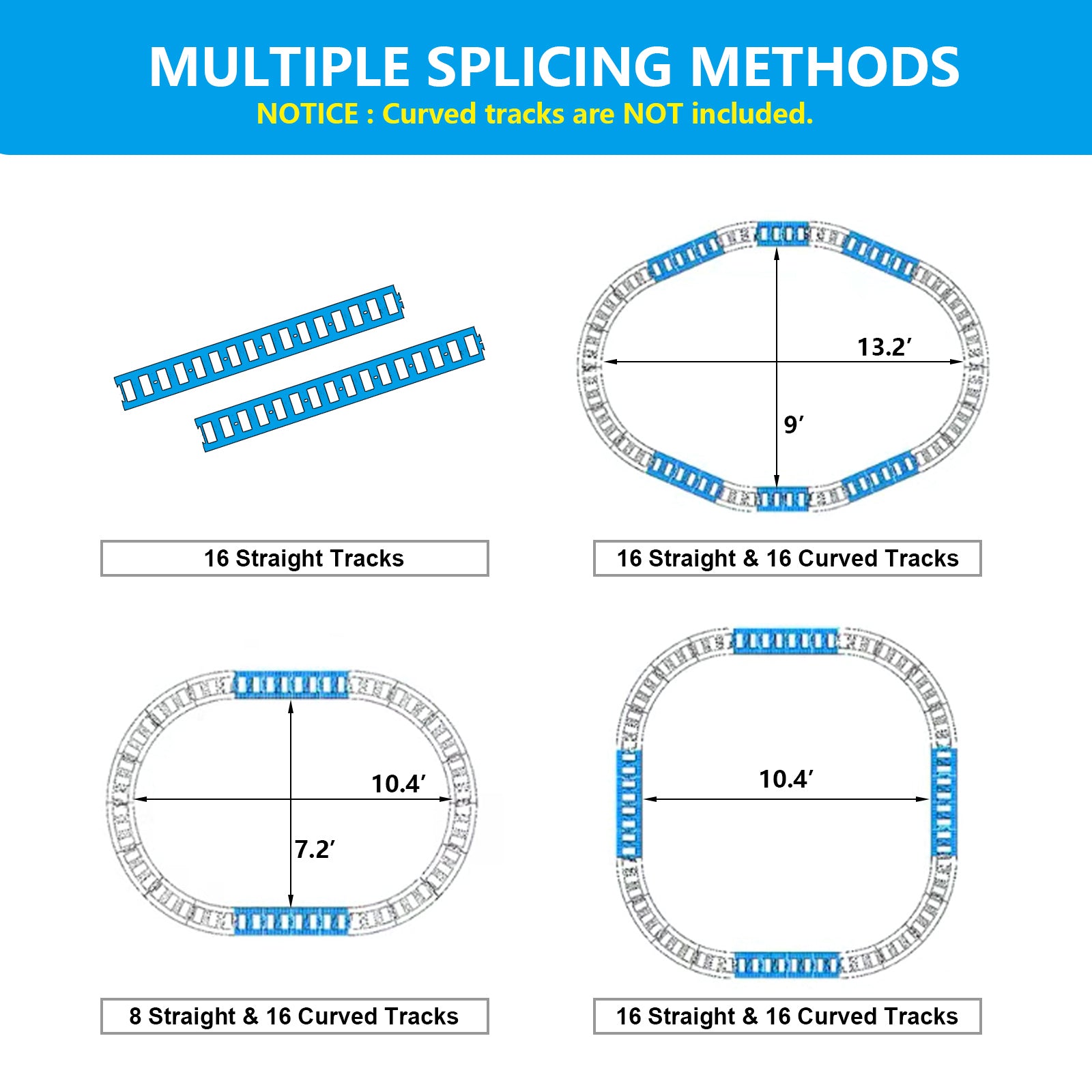 JOYLDIAS 16pcs Black Straight Tracks for Electric Ride on Train