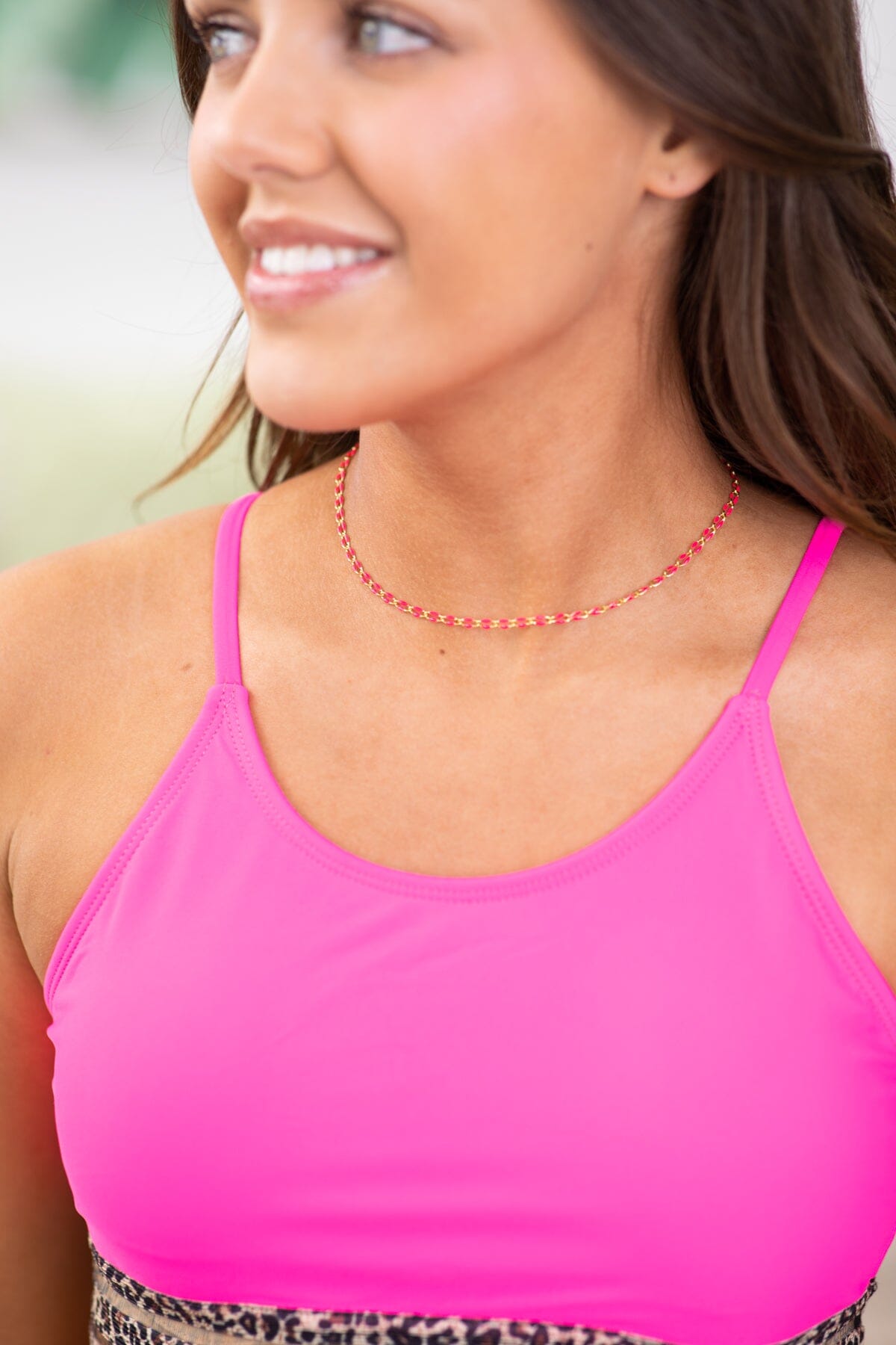 Gold and Hot Pink Enamel Chain Necklace