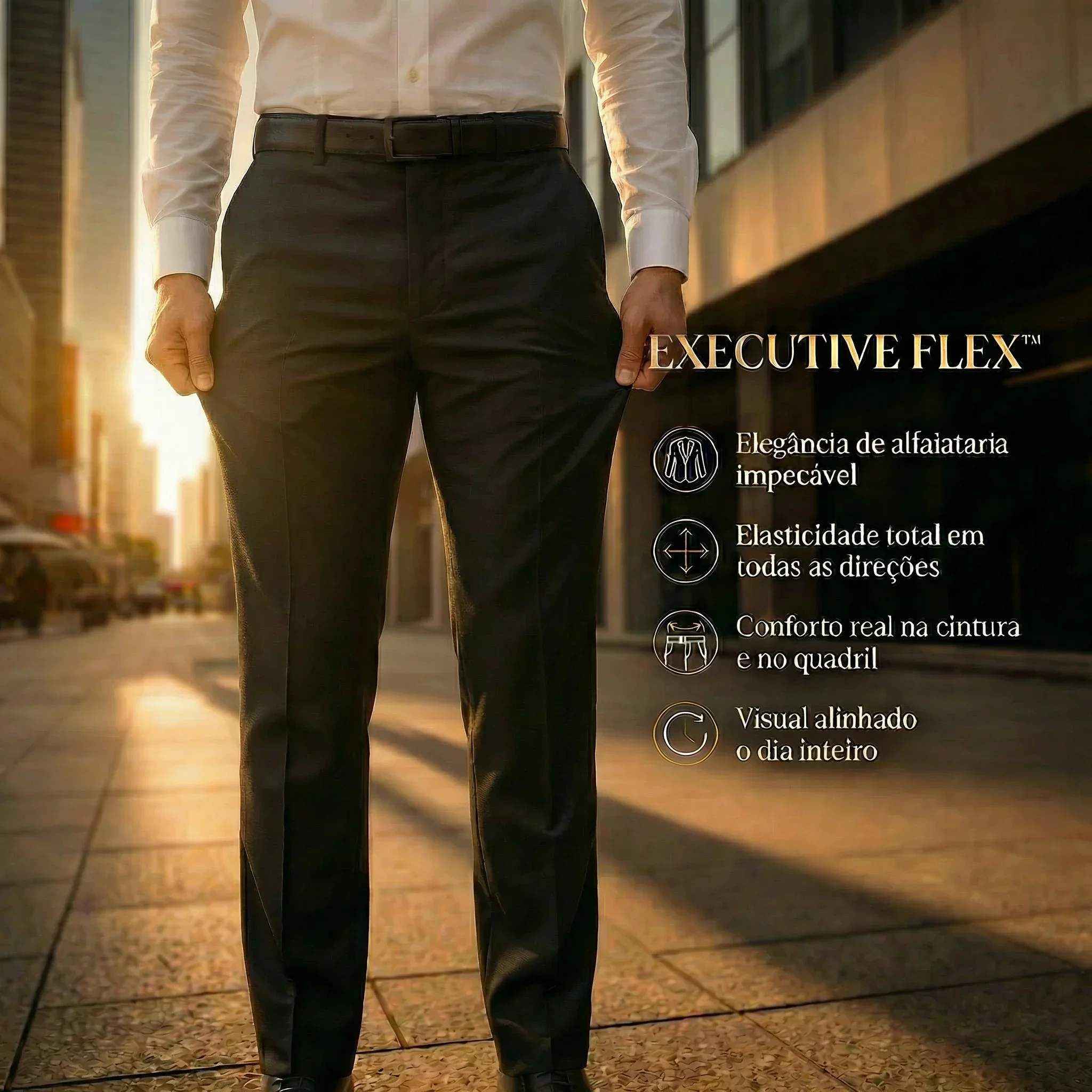 Calça Executive Flex™ em Alfaiataria Moderna com Elasticidade Absoluta